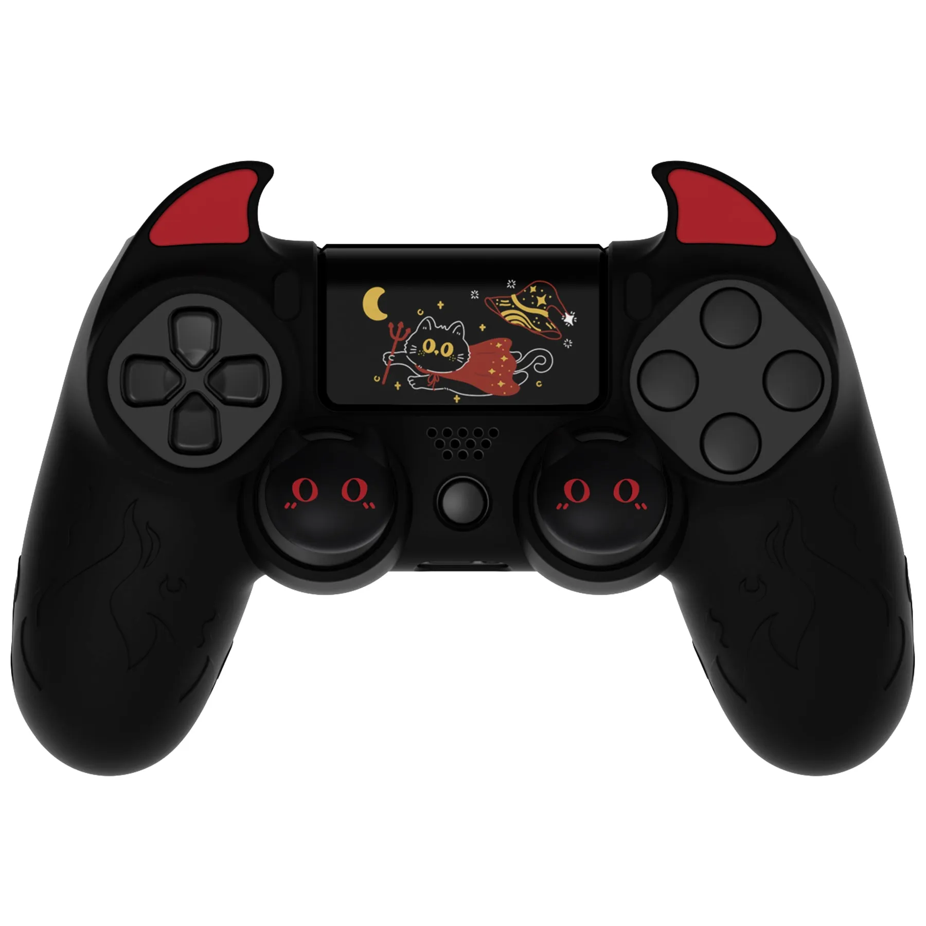 PlayVital Cute Demon Controller Skin for PS4 with Thumb Grips & Stickers, Kawaii Anti-Slip Silicone Controller Cover Grip Protector for PS4 Slim/Pro Controller - Black - BRJP4P001