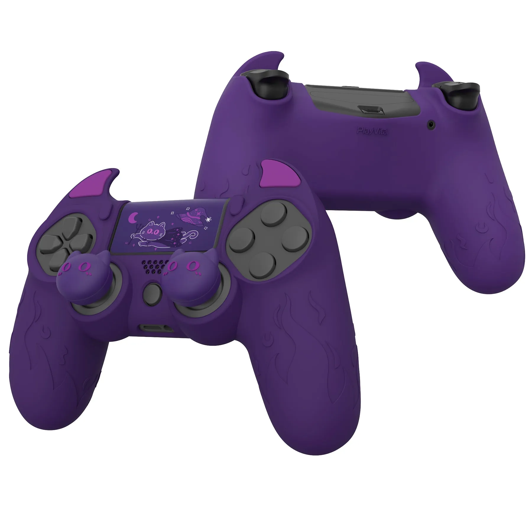 PlayVital Cute Demon Controller Skin for PS4 with Thumb Grips & Stickers, Kawaii Anti-Slip Silicone Controller Cover Grip Protector for PS4 Slim/Pro Controller - Purple - BRJP4P002