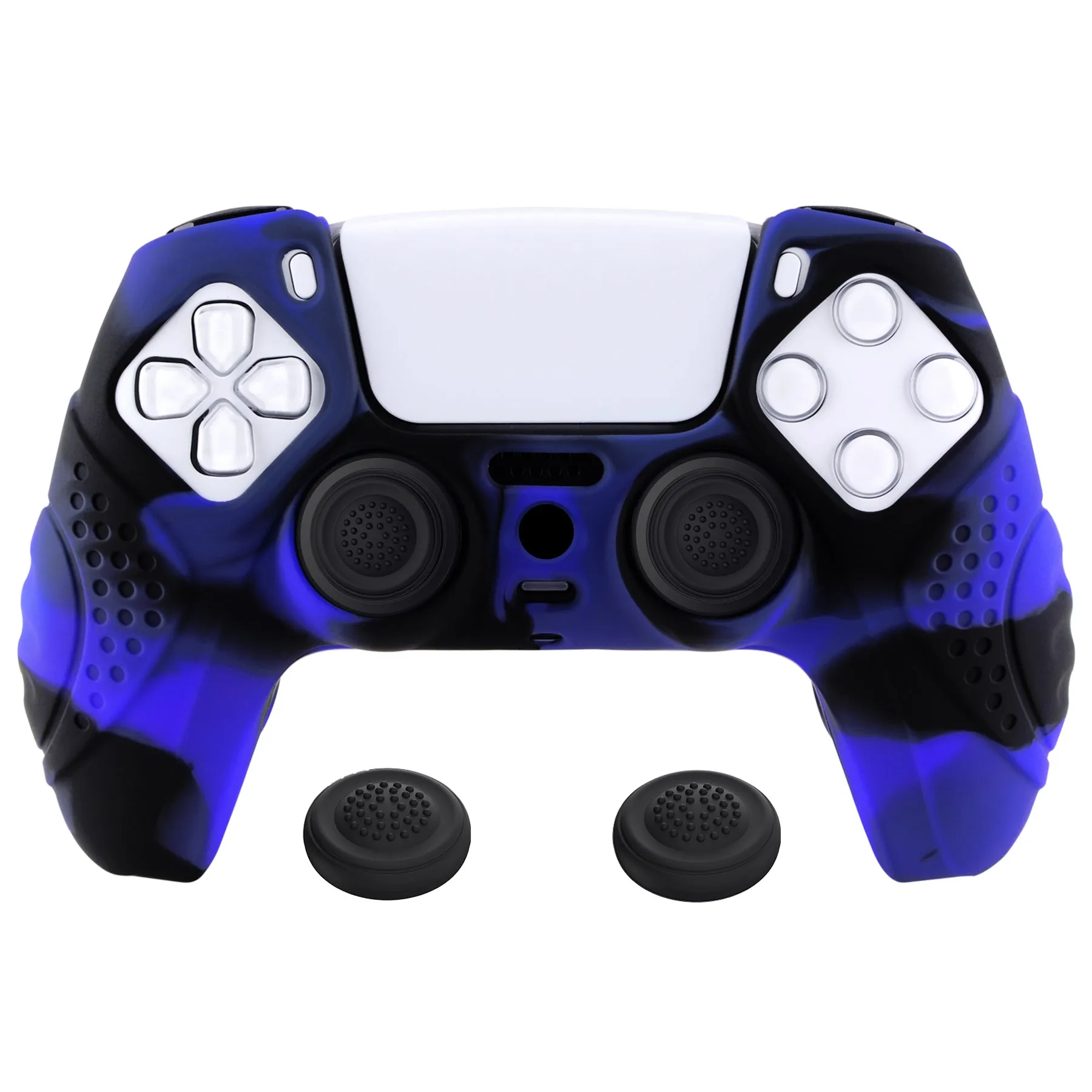 PlayVital Guardian Edition Black Ergonomic Soft Anti-Slip Controller Silicone Case Cover for ps5, Rubber Protector Skins with Black Joystick Caps for ps5 Controller - Blue & Black - YHPF021