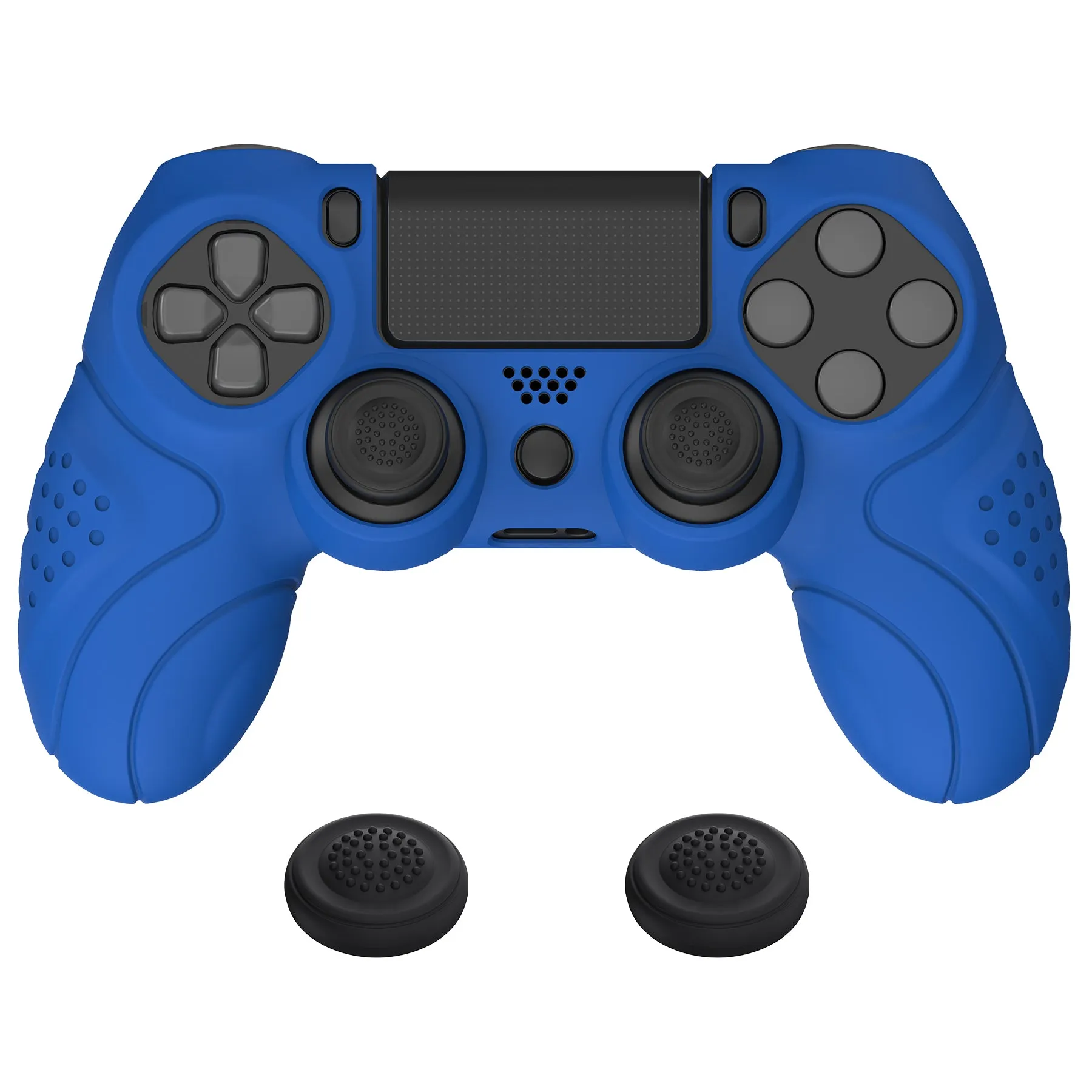 PlayVital Guardian Edition Blue Ergonomic Soft Anti-Slip Controller Silicone Case Cover for PS4, Rubber Protector Skins with black Joystick Caps for PS4 Slim PS4 Pro Controller - P4CC0064