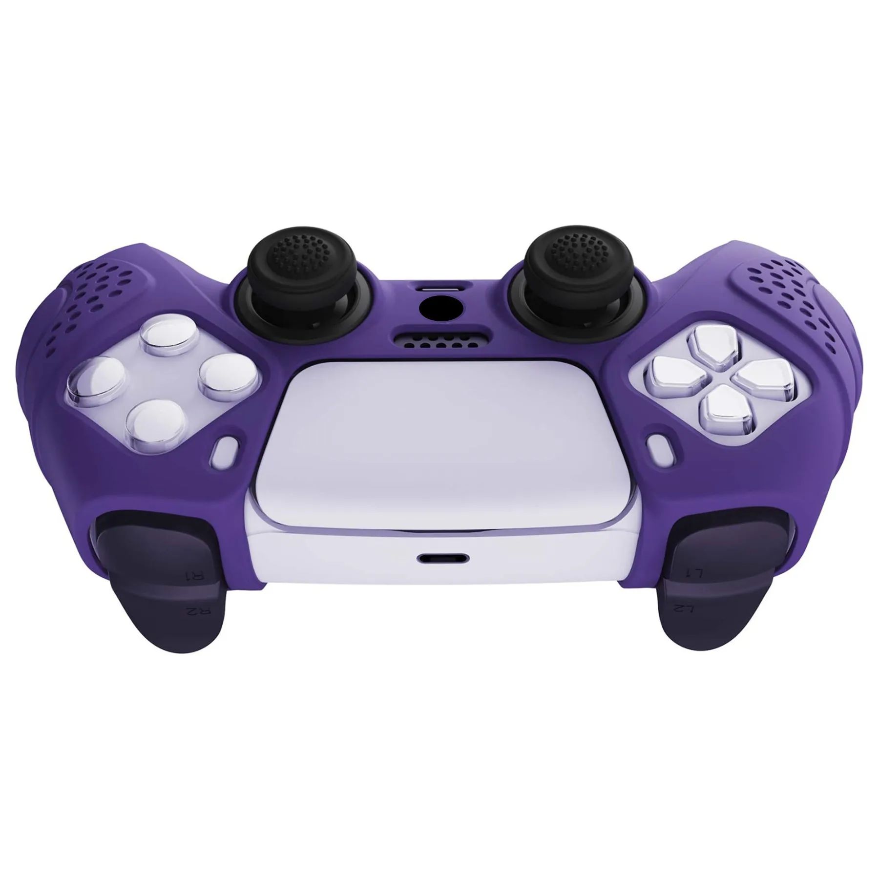 PlayVital Guardian Edition Purple Ergonomic Soft Anti-slip Controller Silicone Case Cover, Rubber Protector Skins with Black Joystick Caps for PS5 Controller - YHPF007