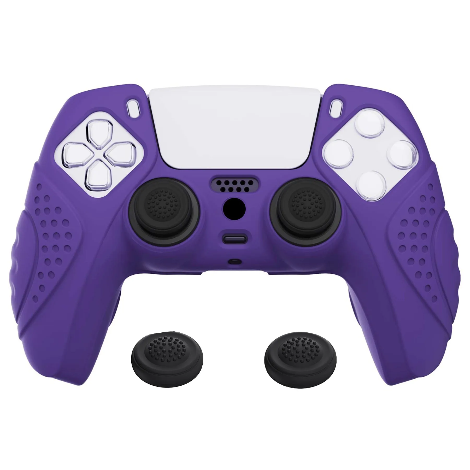 PlayVital Guardian Edition Purple Ergonomic Soft Anti-slip Controller Silicone Case Cover, Rubber Protector Skins with Black Joystick Caps for PS5 Controller - YHPF007