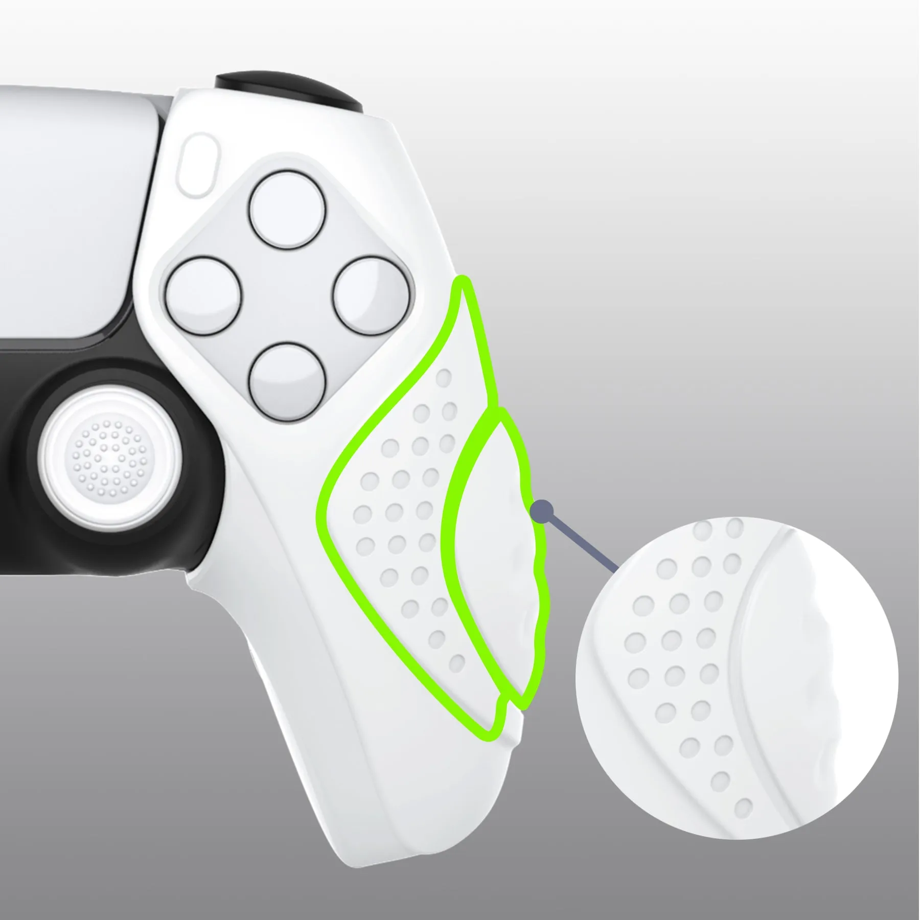 PlayVital Guardian Edition White Ergonomic Soft Controller Silicone Case Grips for PS5, Rubber Protector Skins with Thumbstick Caps for PS5 Controller – Compatible with Charging Station - YHPF027