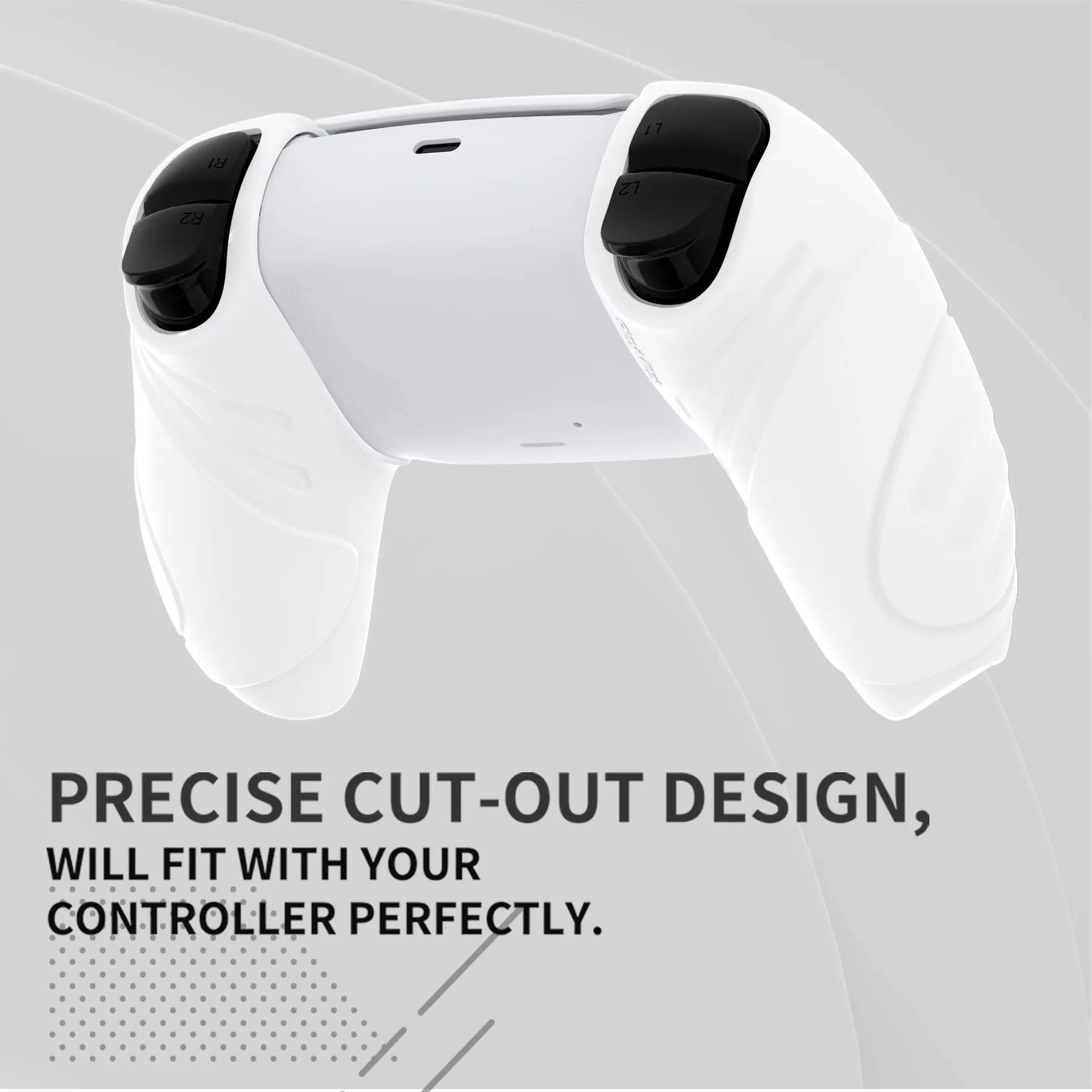 PlayVital Guardian Edition White Ergonomic Soft Controller Silicone Case Grips for PS5, Rubber Protector Skins with Thumbstick Caps for PS5 Controller – Compatible with Charging Station - YHPF027