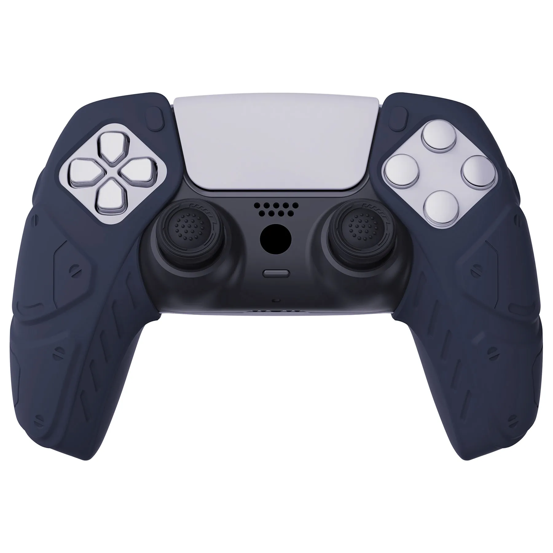 PlayVital Mecha Edition Midnight Blue Ergonomic Soft Controller Silicone Case Grips for PS5 Controller, Rubber Protector Skins with Thumbstick Caps for PS5 Controller – Compatible with Charging Station - JGPF003