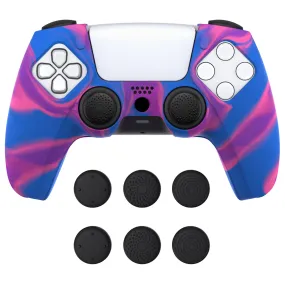 PlayVital Pure Series Dockable Model Anti-Slip Silicone Cover Skin for ps5 Controller, Soft Rubber Grip Case for ps5 Wireless Controller Fits with Charging Station with 6 Thumb Grip Caps - Pink & Purple & Blue - EKPFP003