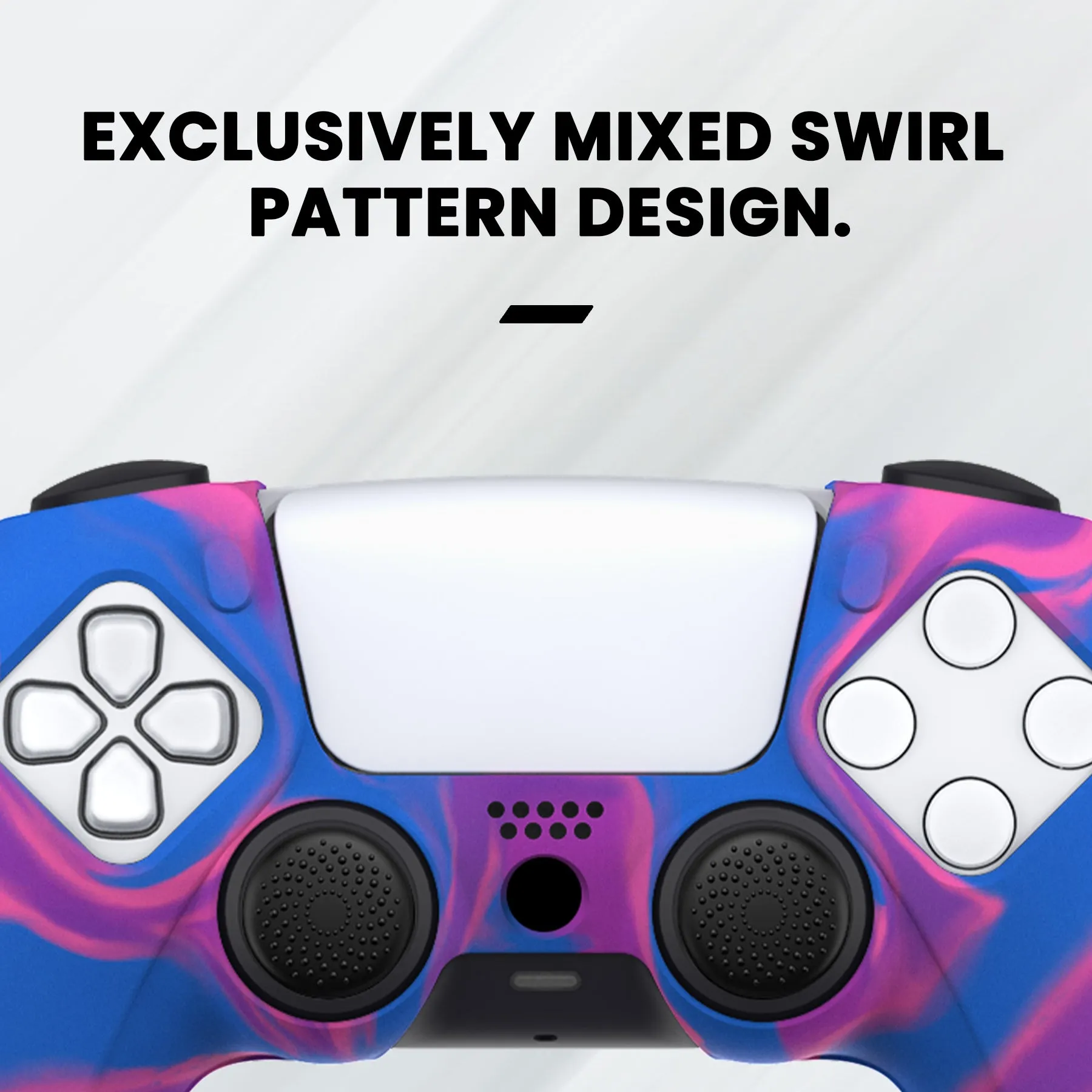 PlayVital Pure Series Dockable Model Anti-Slip Silicone Cover Skin for ps5 Controller, Soft Rubber Grip Case for ps5 Wireless Controller Fits with Charging Station with 6 Thumb Grip Caps - Pink & Purple & Blue - EKPFP003