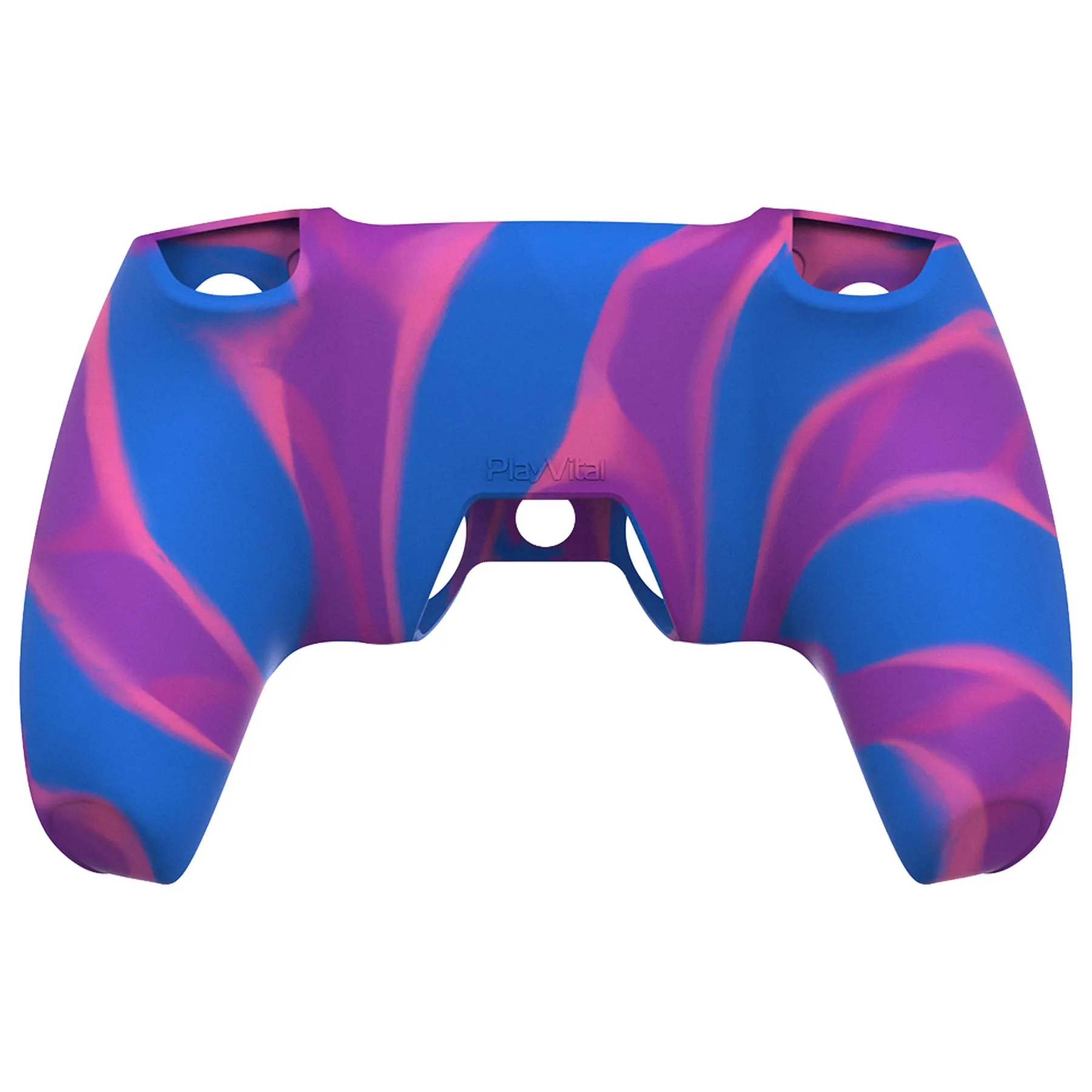 PlayVital Pure Series Dockable Model Anti-Slip Silicone Cover Skin for ps5 Controller, Soft Rubber Grip Case for ps5 Wireless Controller Fits with Charging Station with 6 Thumb Grip Caps - Pink & Purple & Blue - EKPFP003