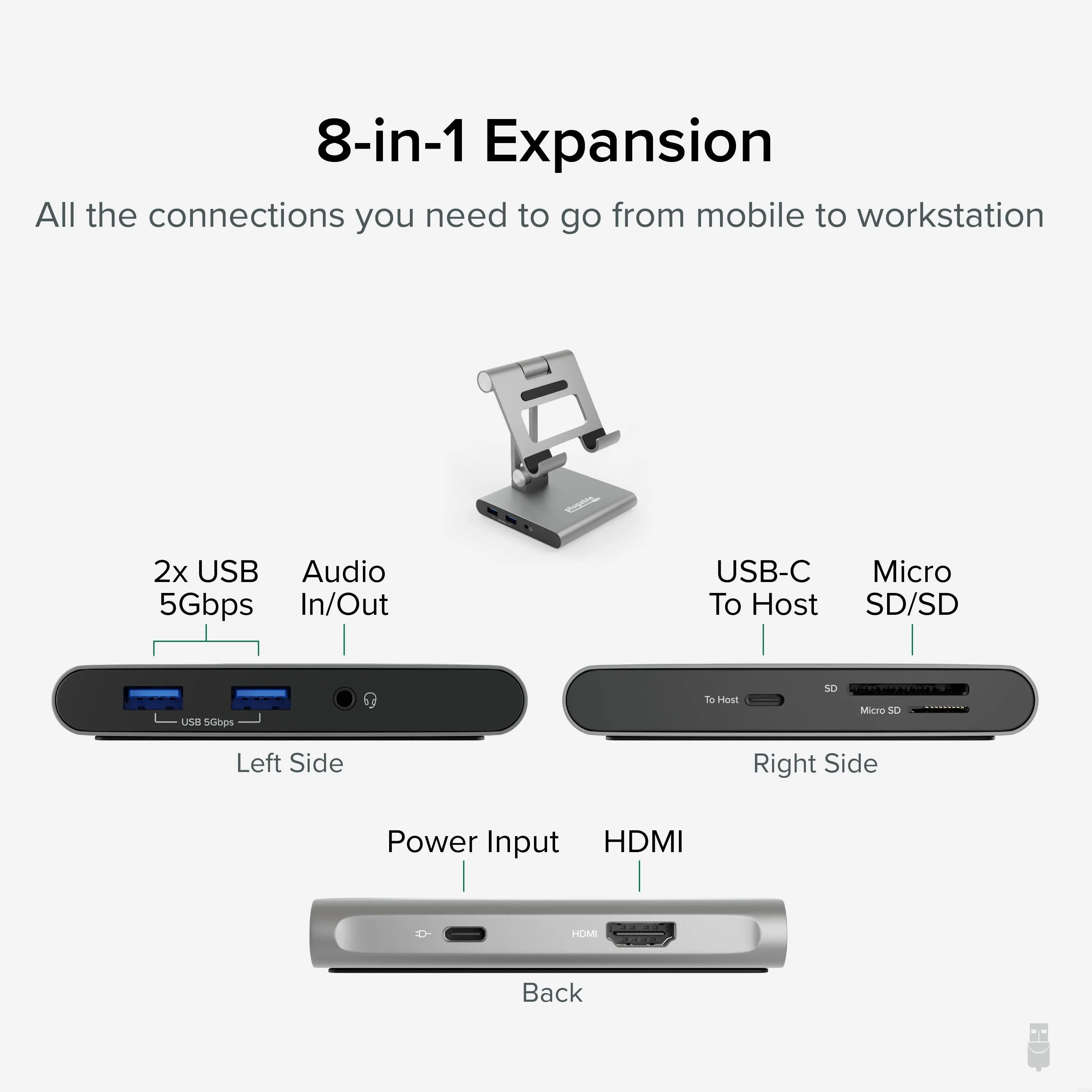 Plugable USB-C Tablet / Phone / iPad Stand with Docking Station, 100W Charging