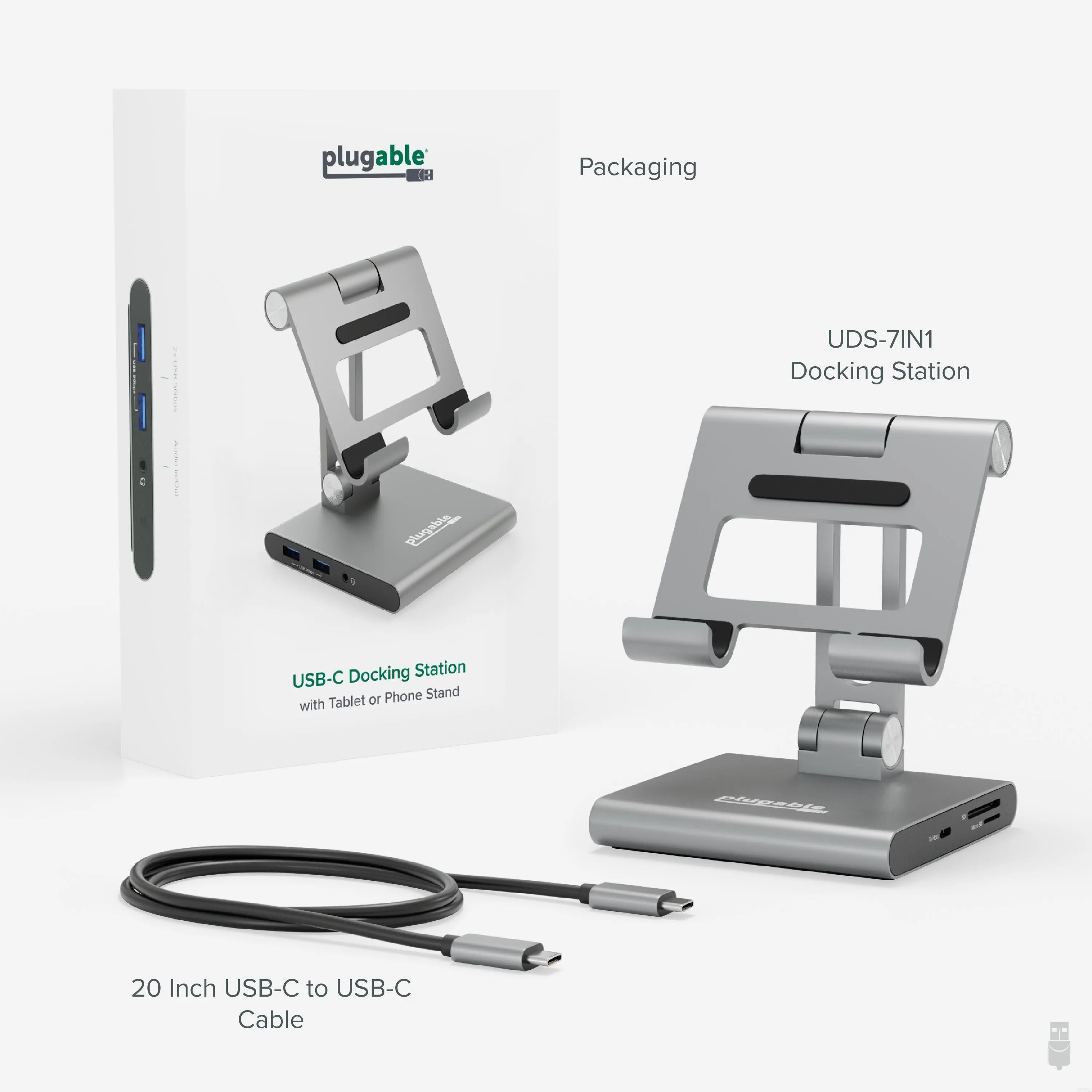 Plugable USB-C Tablet / Phone / iPad Stand with Docking Station, 100W Charging