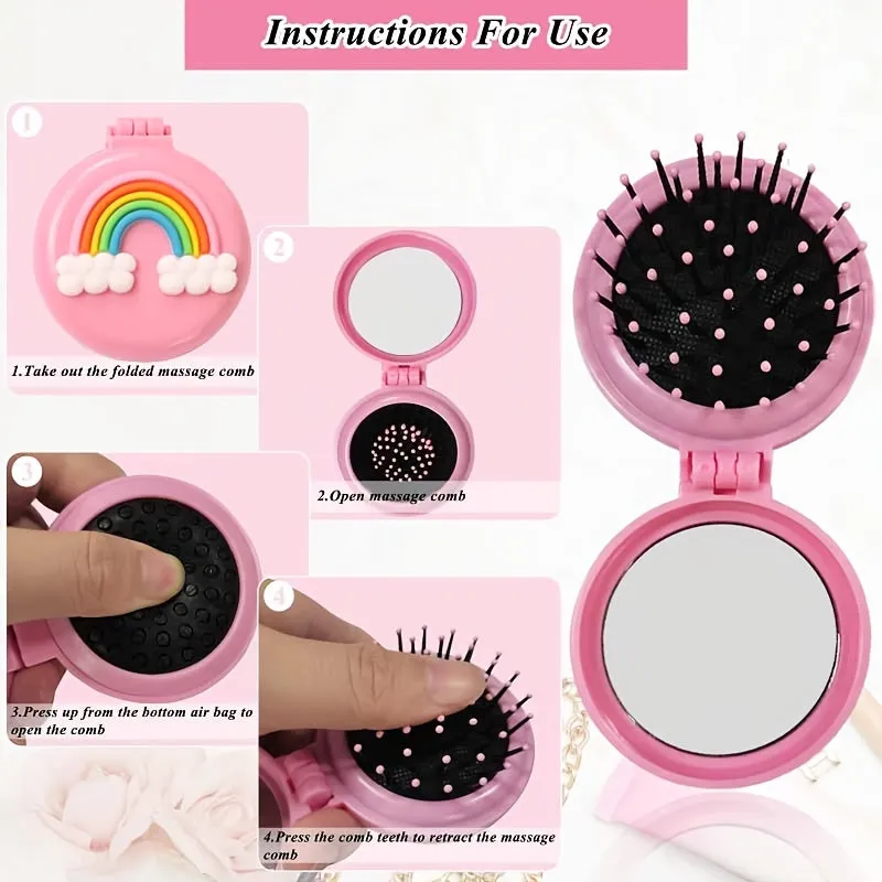 Portable Folding Hair Brush with Mirror  Ideal for Travel