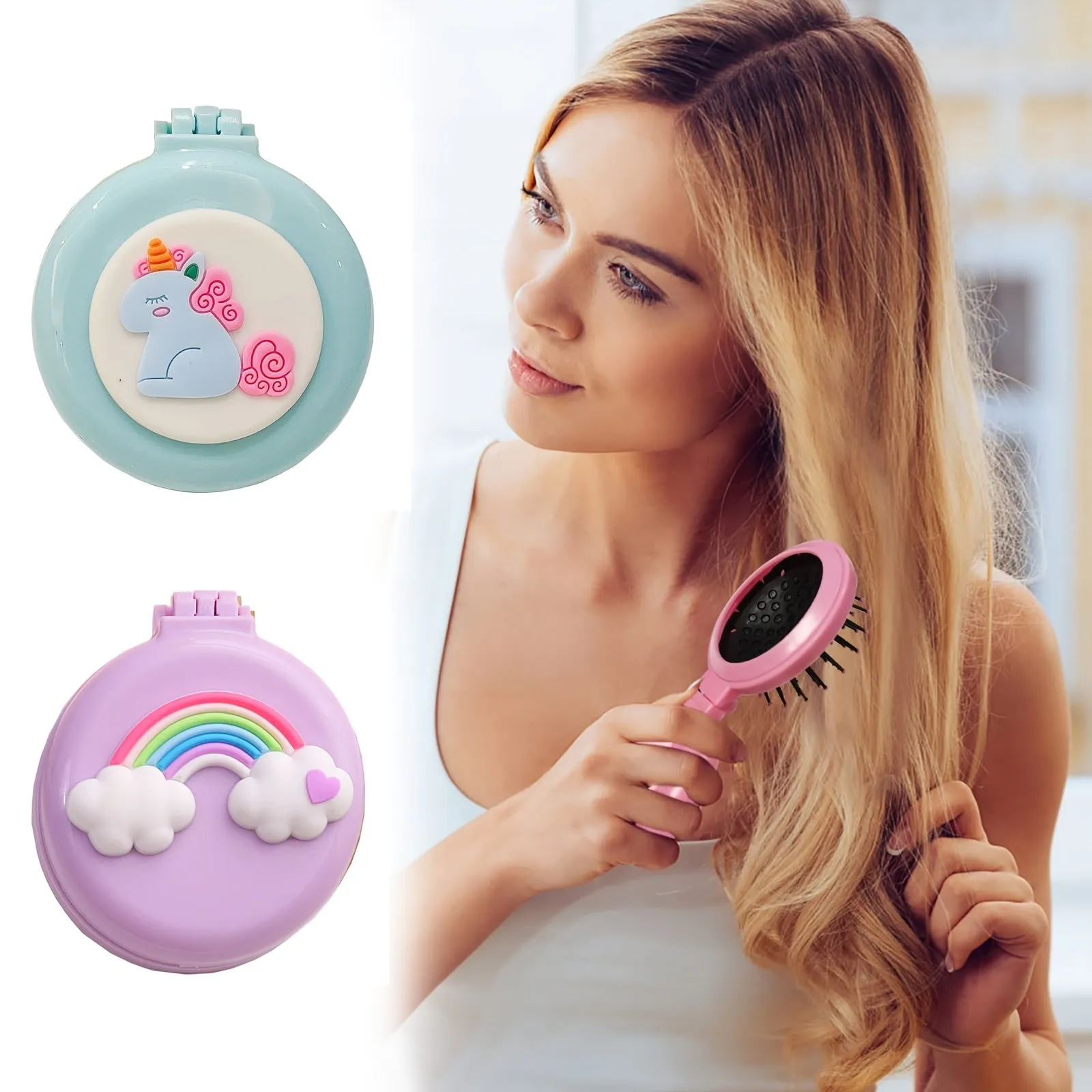 Portable Folding Hair Brush with Mirror  Ideal for Travel