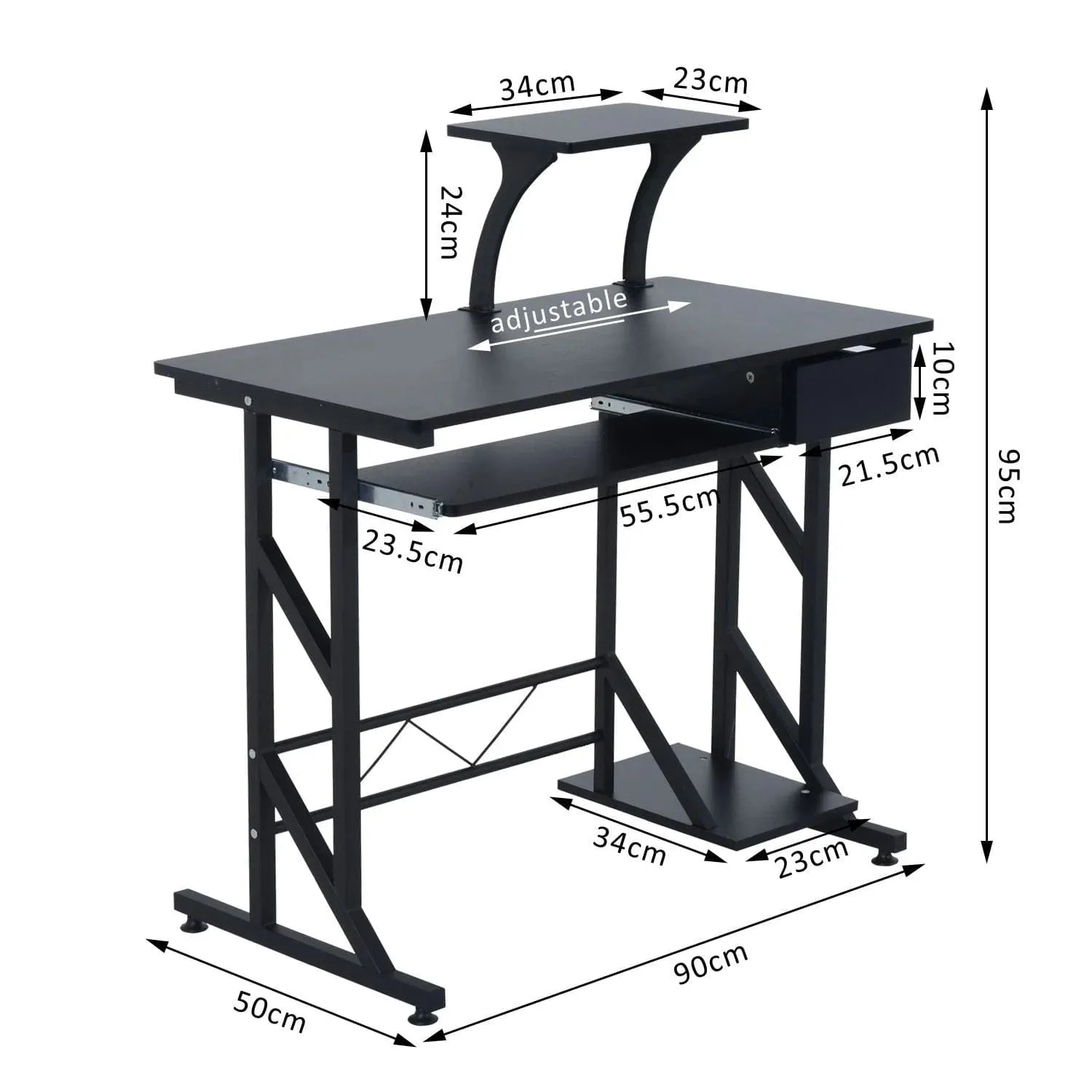 ProperAV Extra Computer Desk with Sliding Keyboard Tray