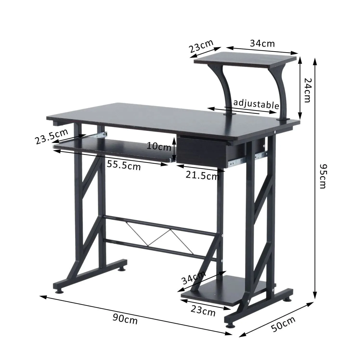 ProperAV Extra Computer Desk with Sliding Keyboard Tray