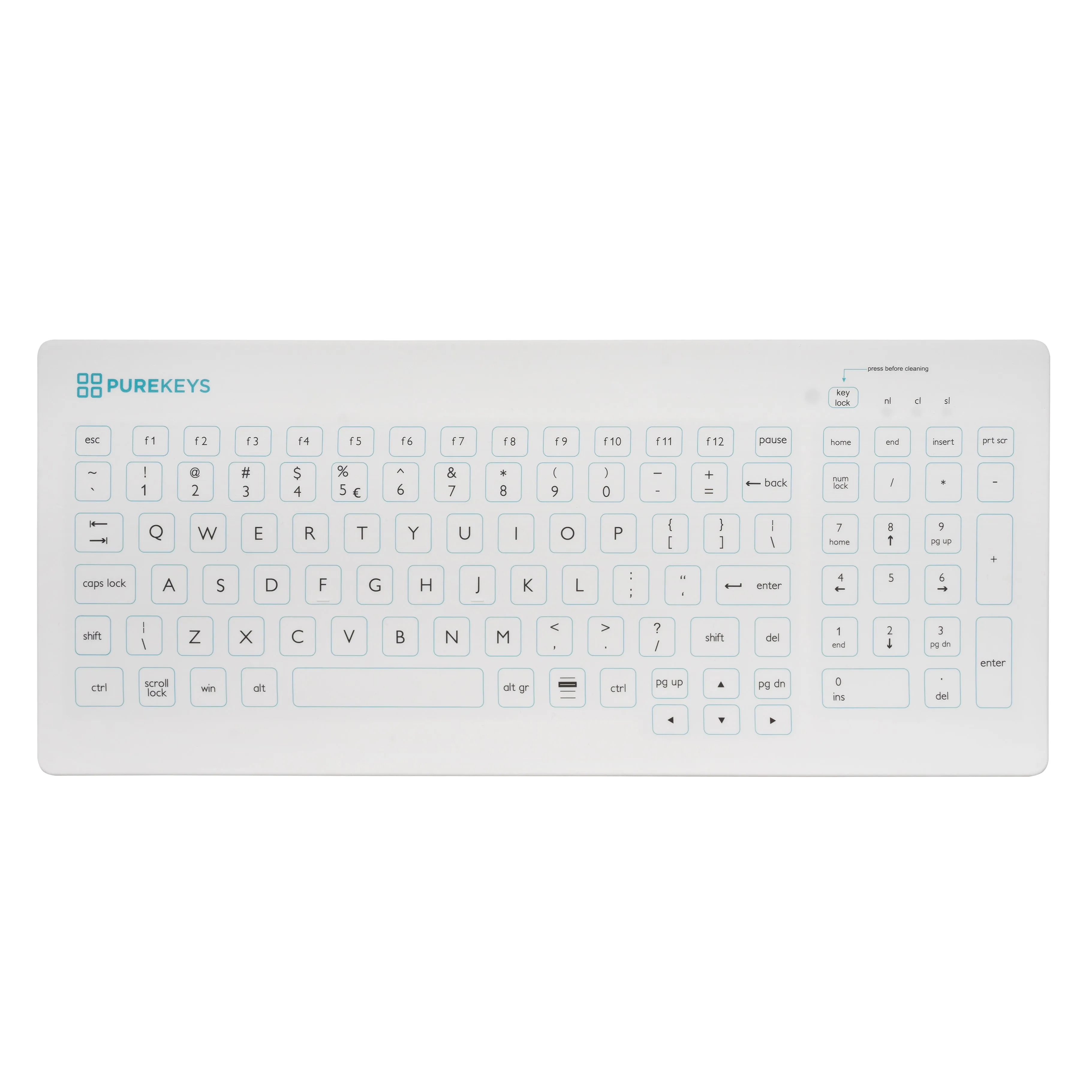 Purekeys Compact Medical Keyboard and Mouse Set - White, Wired