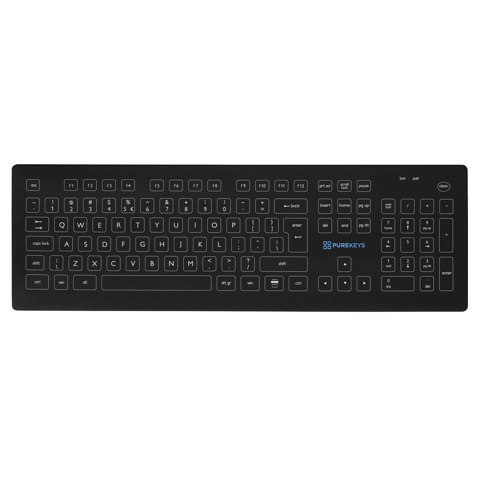 Purekeys Wireless Full Size Keyboard in Black - IP66 with Tactile Feedback