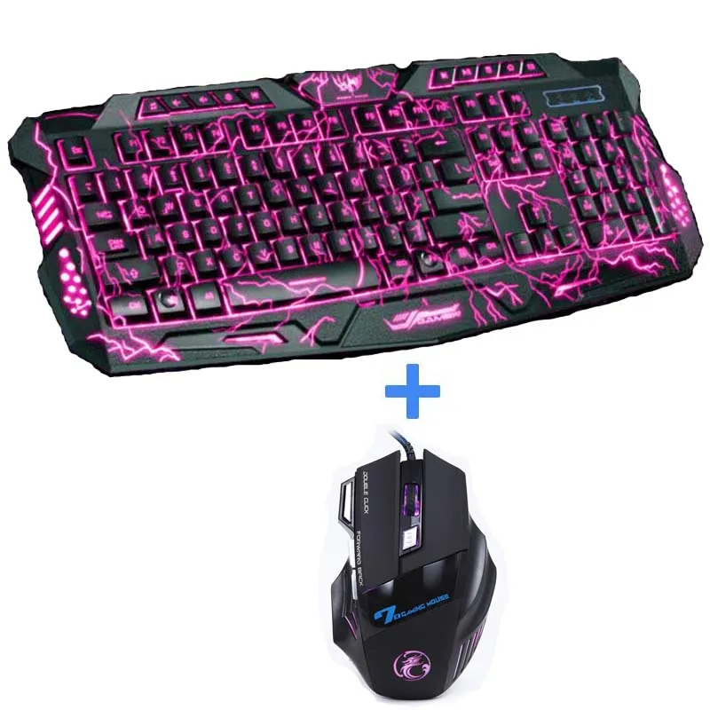 Purple/Blue/Red LED Breathing Backlight Pro Gaming Keyboard Mouse Combos USB Wired Full Key 5500dpi Professional Mouse Keyboard