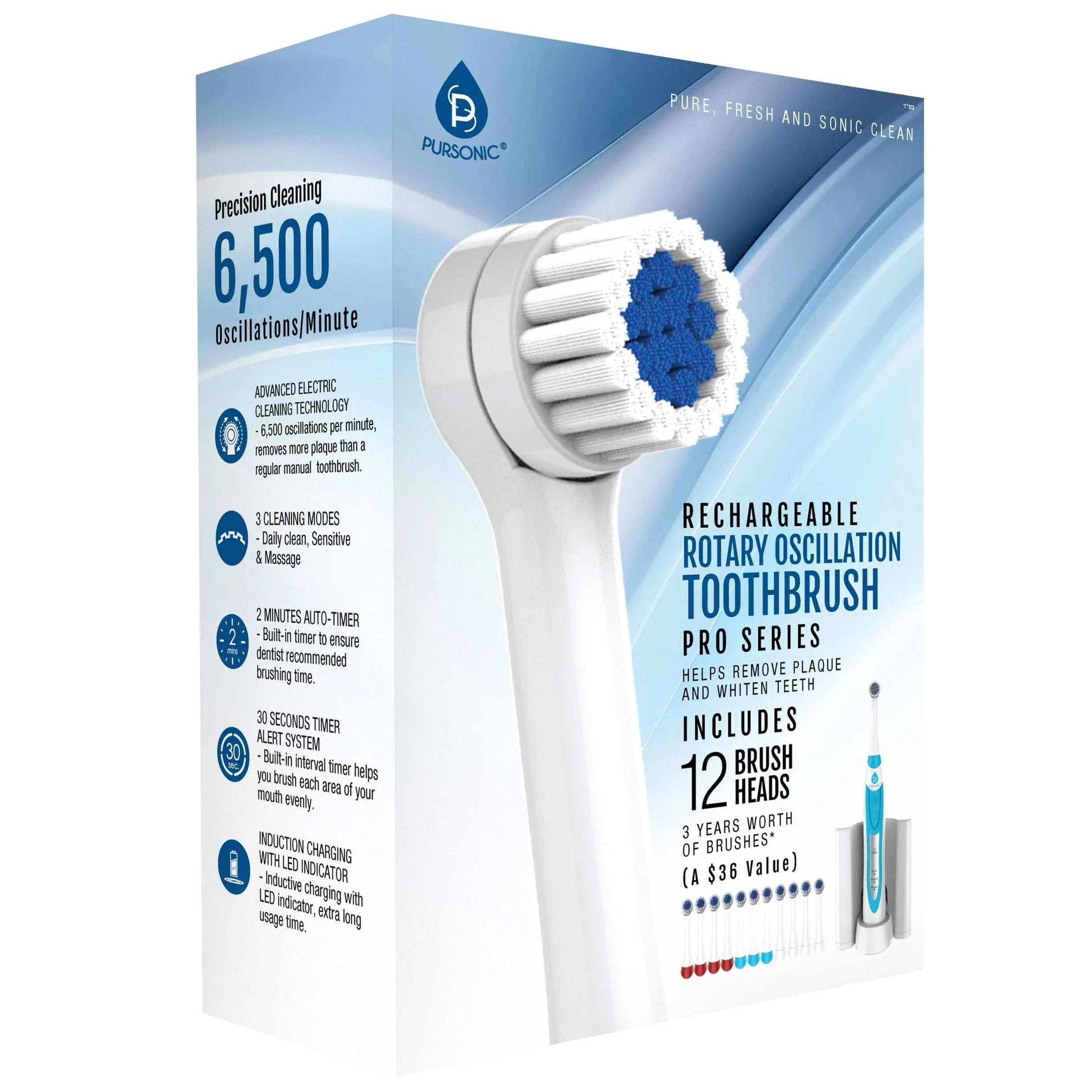 Pursonic Rechargeable Rotary Oscillation Toothbrush Pro Series