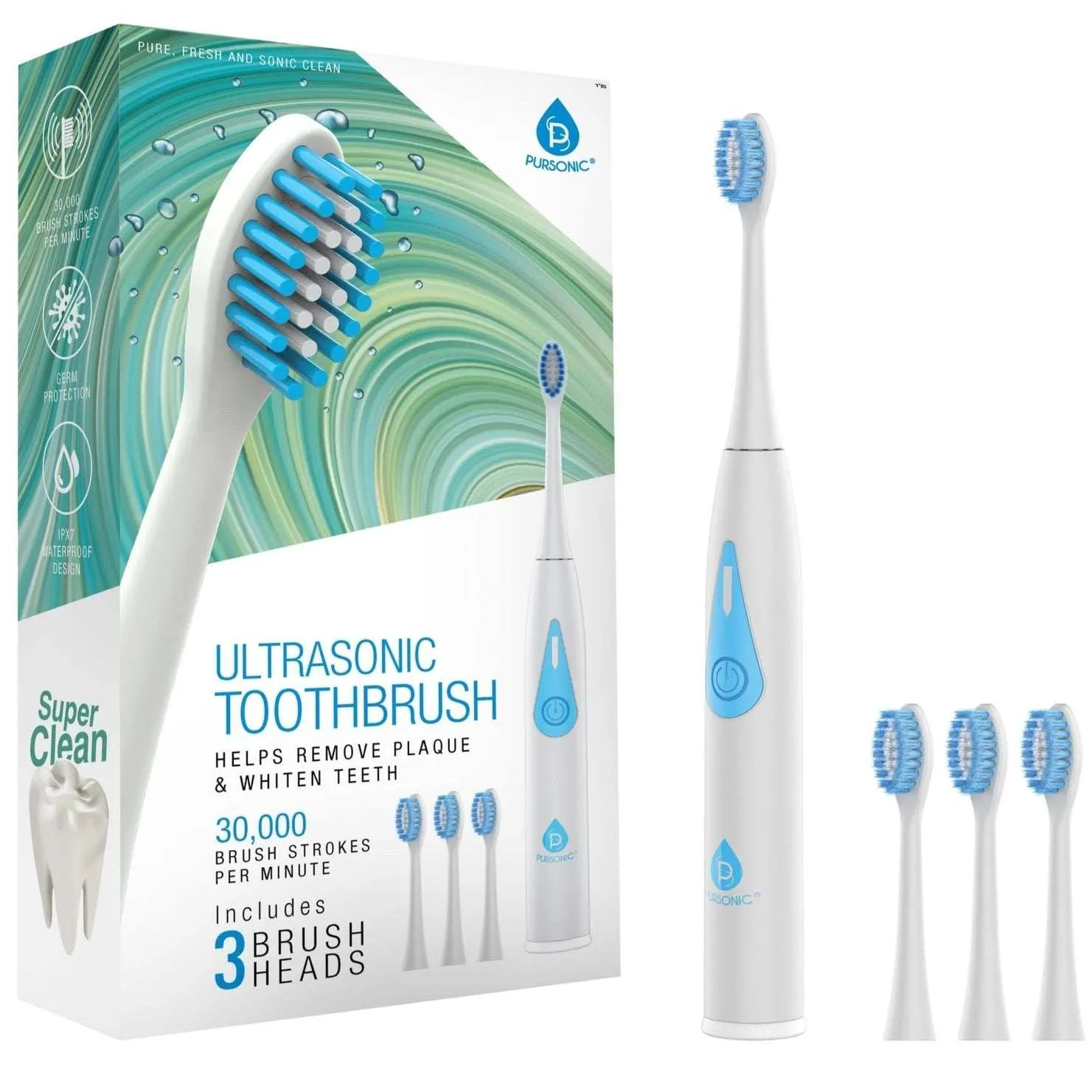 Pursonic Ultrasonic Triple-Head Electric Tooth Wizard Toothbrush