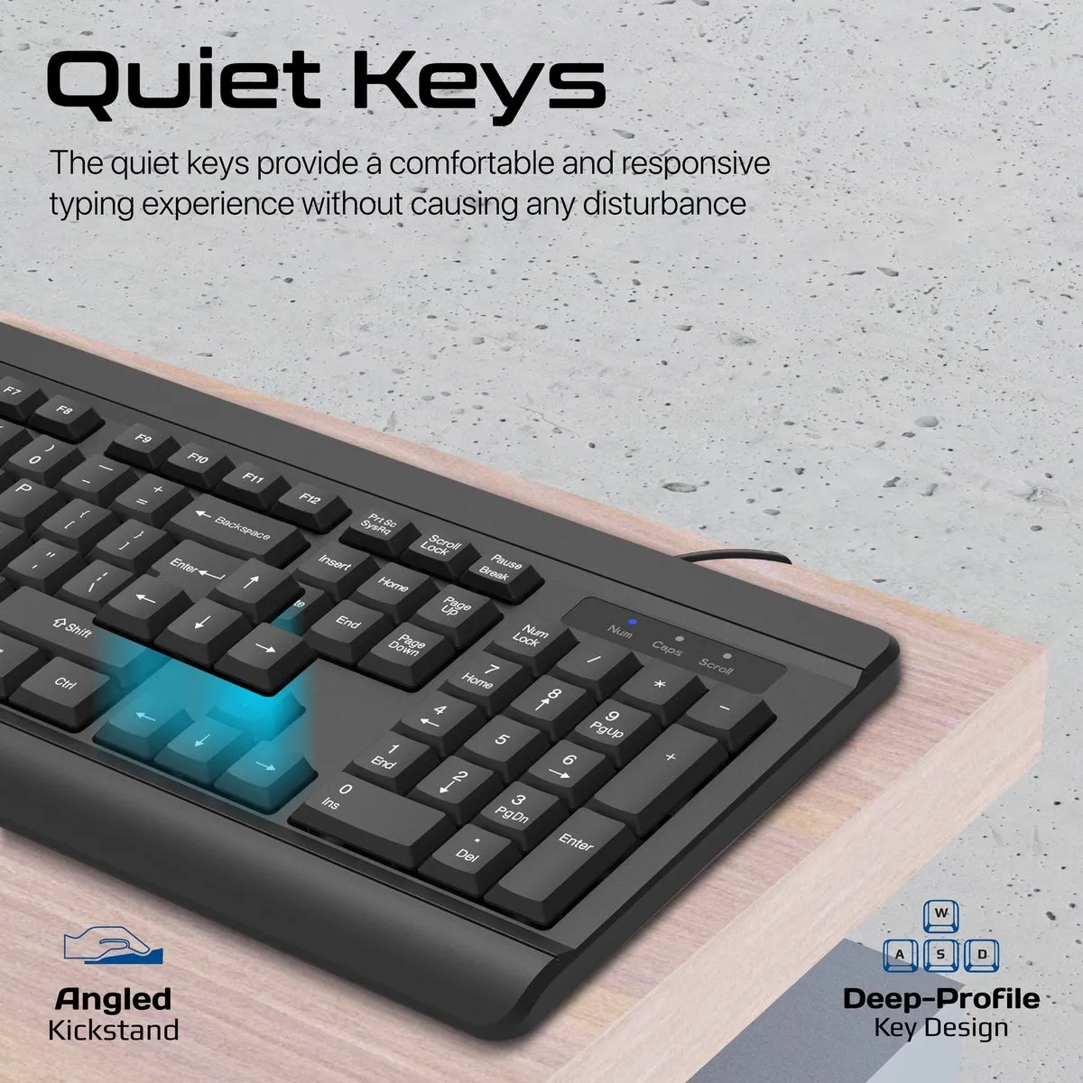 Quiet Keys Wired Keyboard and 1200 DPI Mouse