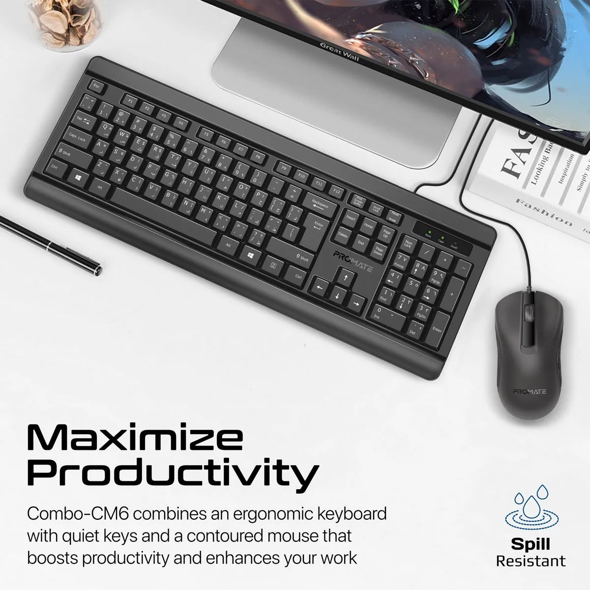 Quiet Keys Wired Keyboard and 1200 DPI Mouse