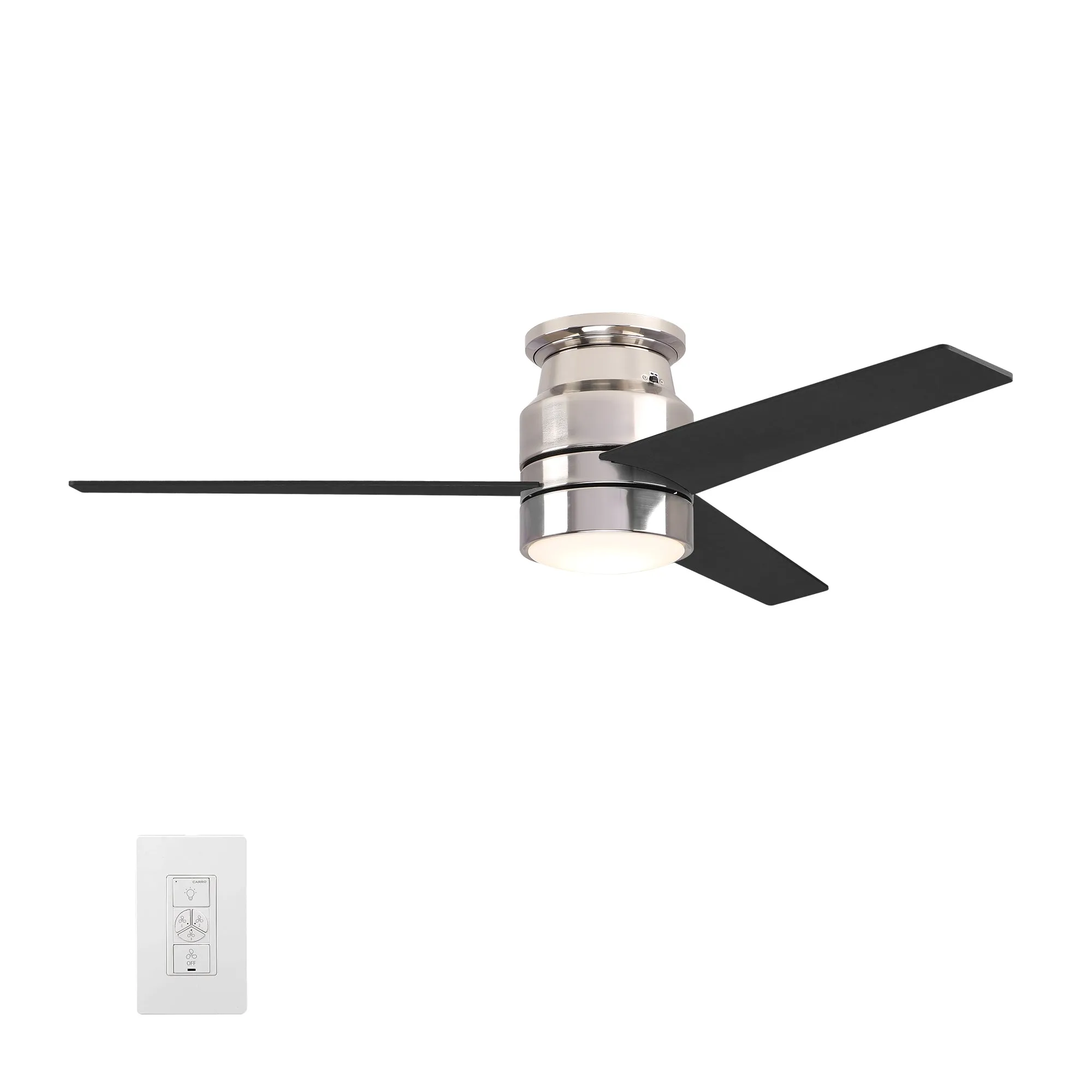 RAIDEN 52 inch 3-Blade Flush Mount Smart Ceiling Fan with LED Light Kit & Smart Wall Switch  - Silver/Black