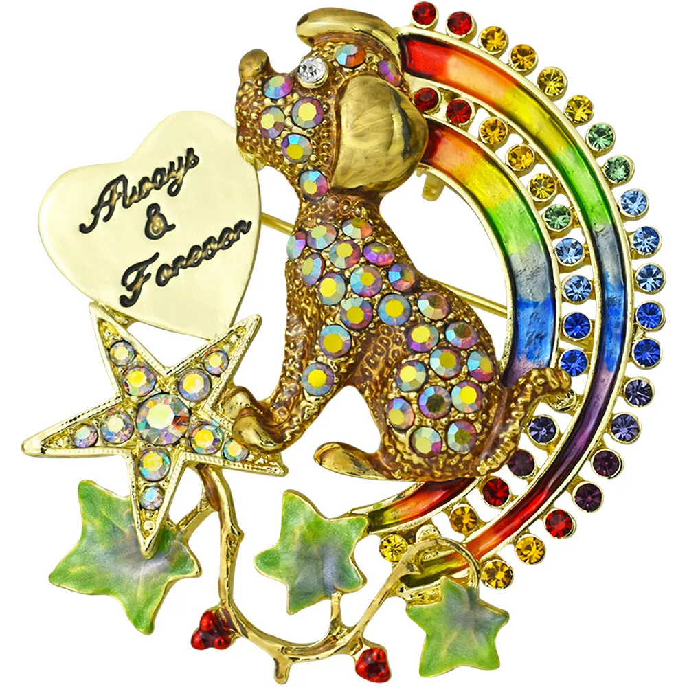 Rainbow Bridge Always and Forever Puppy Pin Pendant (Goldtone)