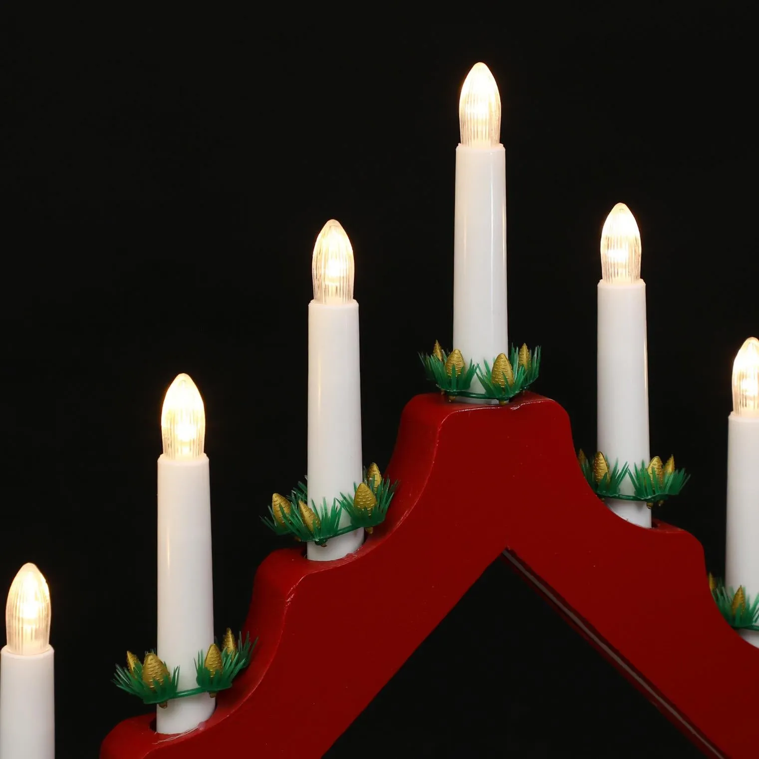 Red Wooden Candle Bridge With 7 Led Lights