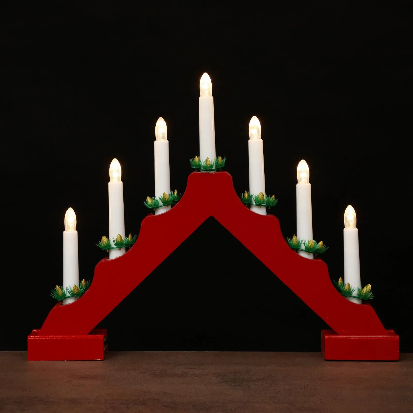 Red Wooden Candle Bridge With 7 Led Lights