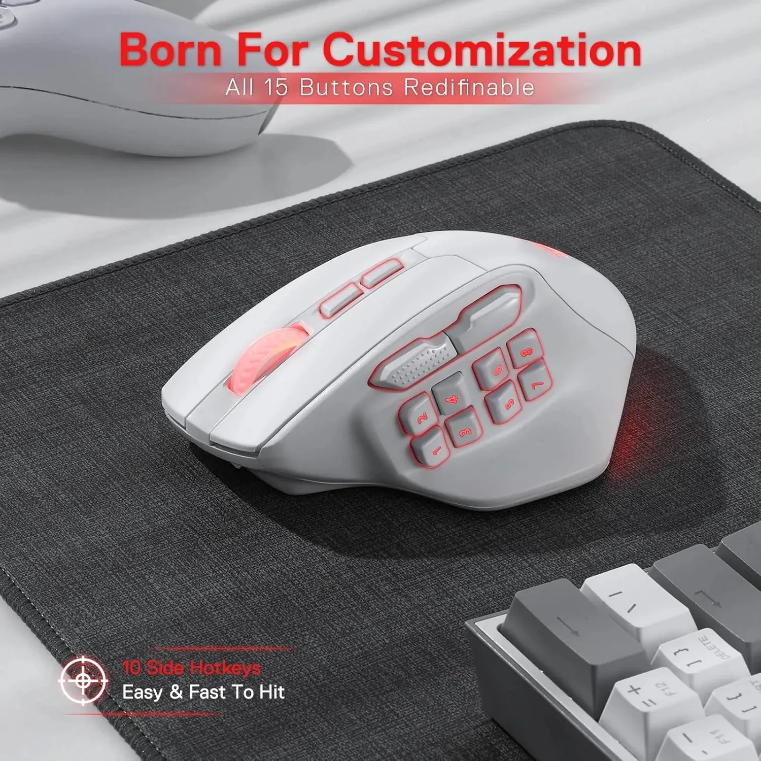 Redragon Aatrox M811 Pro Wireless MMO Mouse: With 10 Side Macro Buttons and RGB Lighting