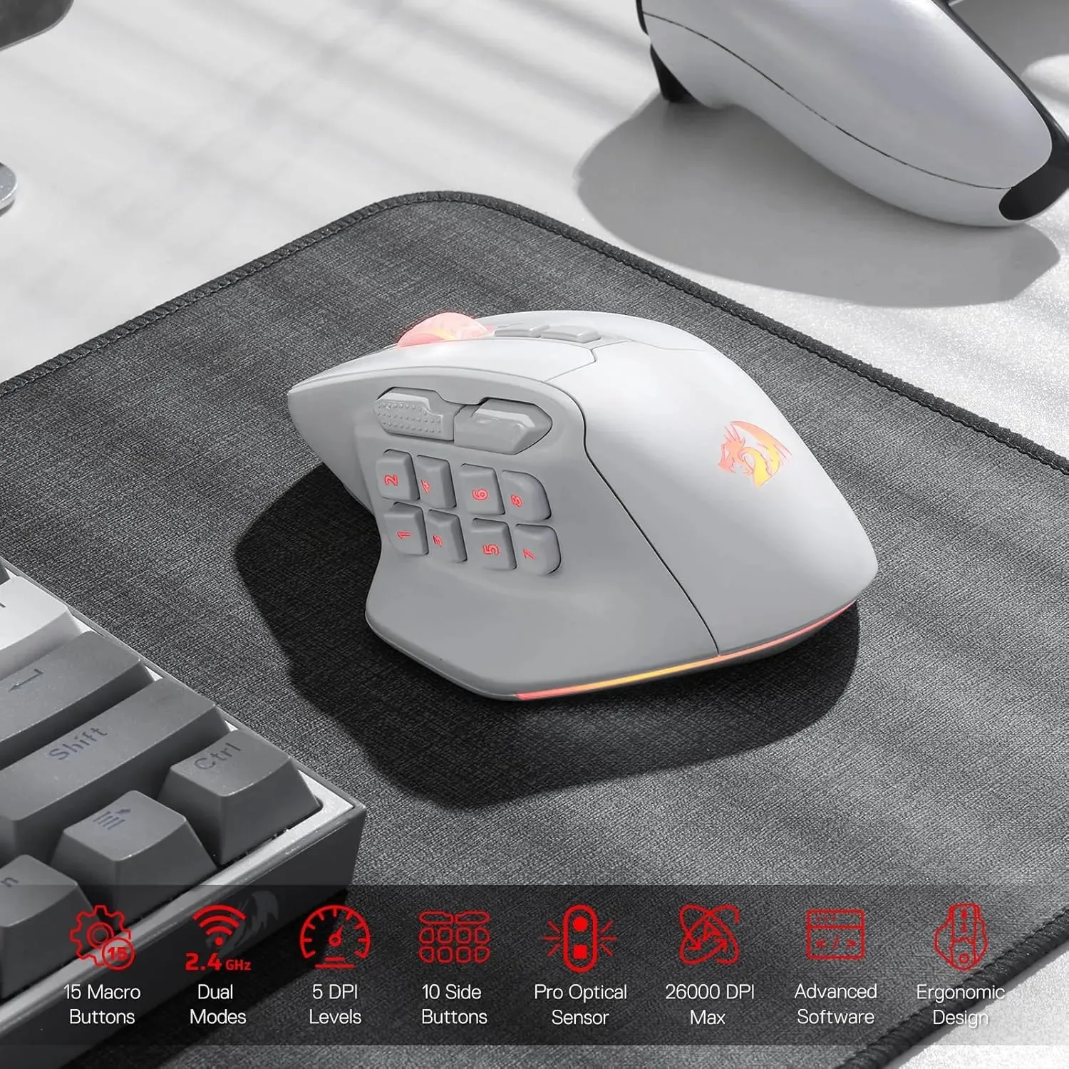 Redragon Aatrox M811 Pro Wireless MMO Mouse: With 10 Side Macro Buttons and RGB Lighting