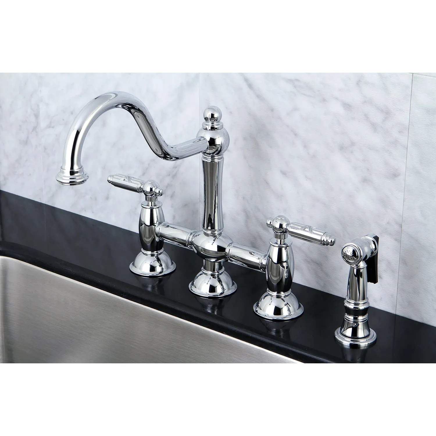 Restoration Bridge Kitchen Faucet with Brass Sprayer