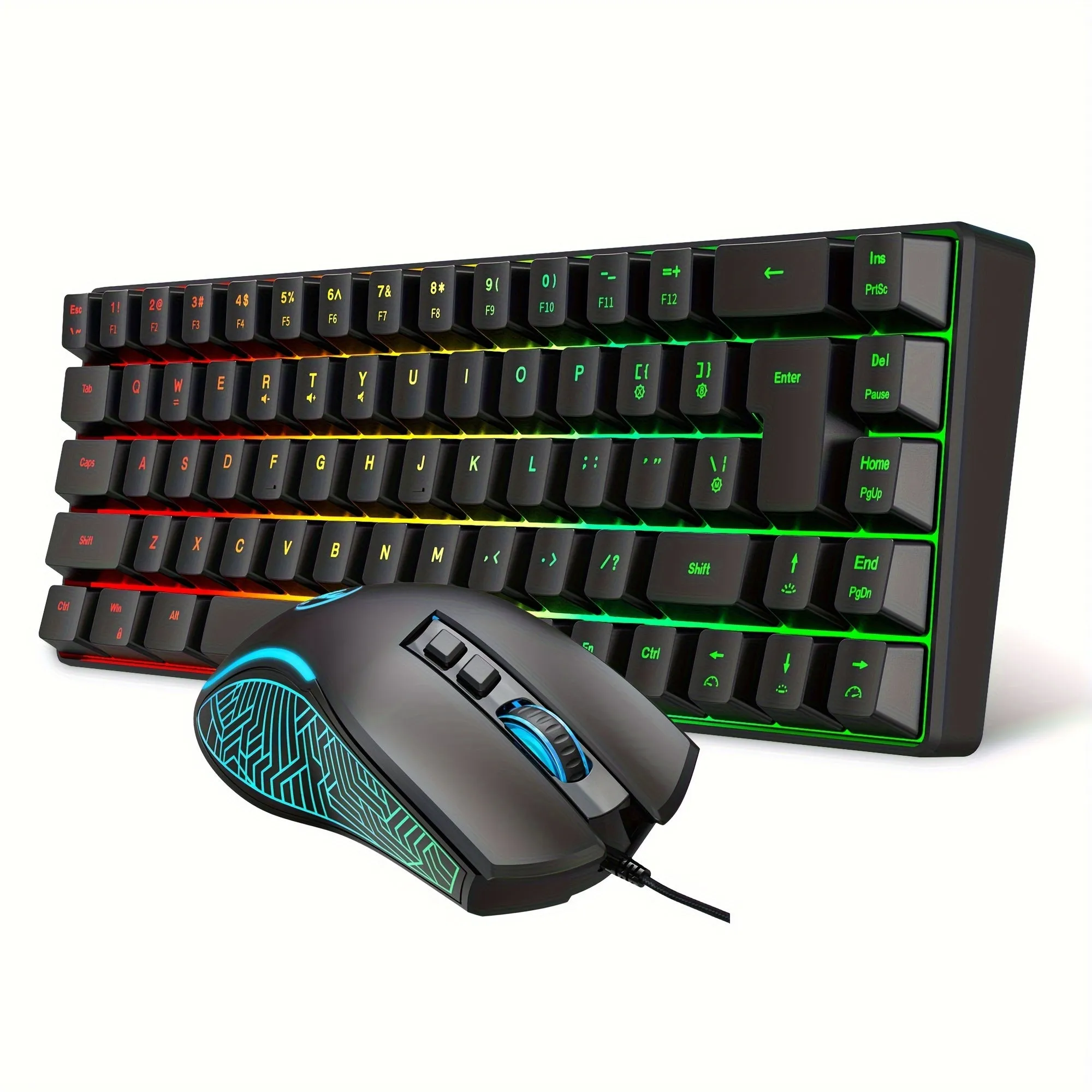 RGB Keyboard And Gaming Mouse , Compact 68 Keys Backlit