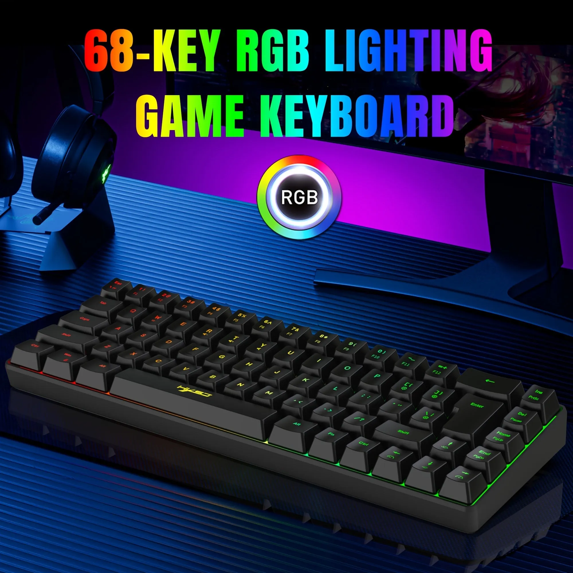 RGB Keyboard And Gaming Mouse , Compact 68 Keys Backlit