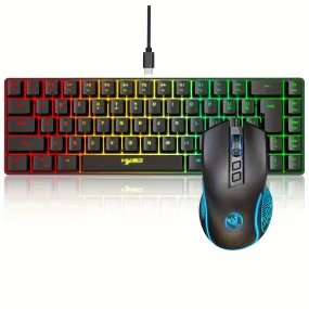 RGB Keyboard And Gaming Mouse , Compact 68 Keys Backlit