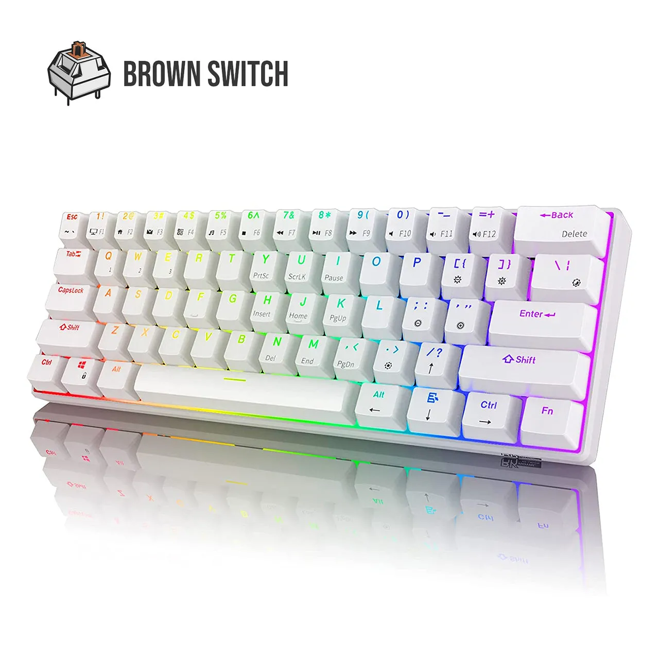 Royal Kludge RK RK61 RGB 61 Keys Mechanical Gaming Keyboard 2.4G Wireless Wired Hot Swappable with Bluetooth 5.0 (White, Black) (Available in Blue Clicky, Red Linear, and Brown Tactile Switch)