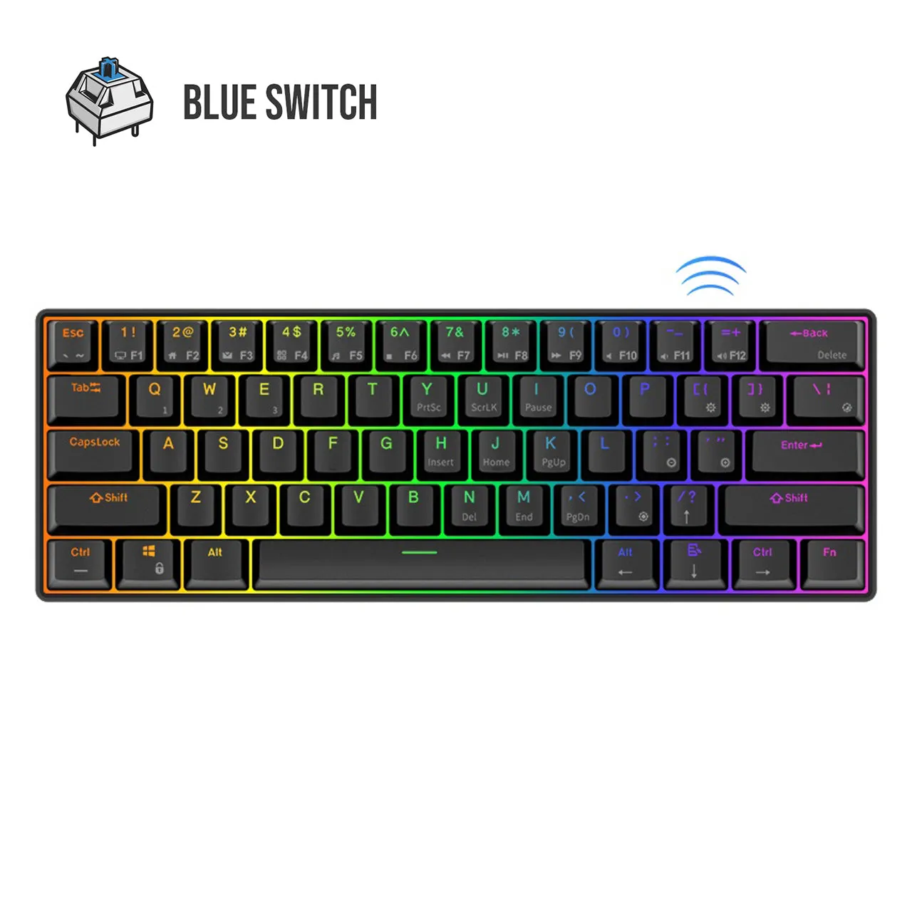 Royal Kludge RK RK61 RGB 61 Keys Mechanical Gaming Keyboard 2.4G Wireless Wired Hot Swappable with Bluetooth 5.0 (White, Black) (Available in Blue Clicky, Red Linear, and Brown Tactile Switch)