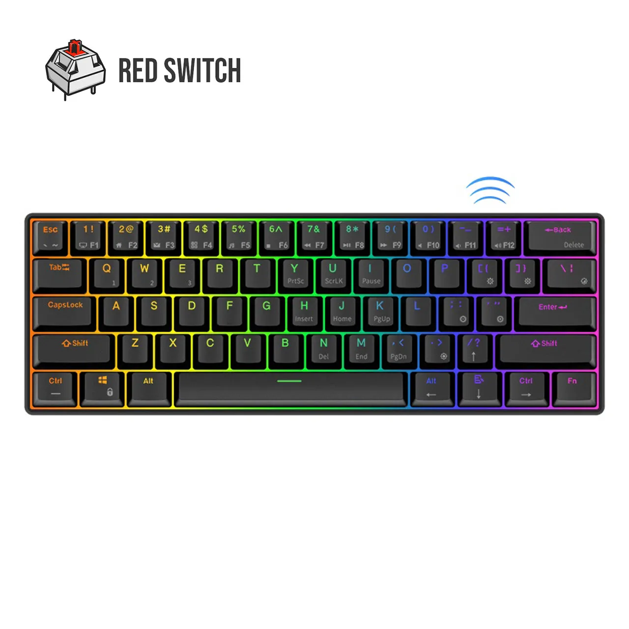 Royal Kludge RK RK61 RGB 61 Keys Mechanical Gaming Keyboard 2.4G Wireless Wired Hot Swappable with Bluetooth 5.0 (White, Black) (Available in Blue Clicky, Red Linear, and Brown Tactile Switch)