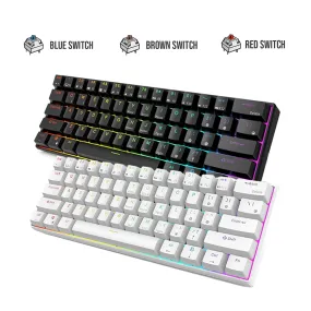 Royal Kludge RK RK61 RGB 61 Keys Mechanical Gaming Keyboard 2.4G Wireless Wired Hot Swappable with Bluetooth 5.0 (White, Black) (Available in Blue Clicky, Red Linear, and Brown Tactile Switch)