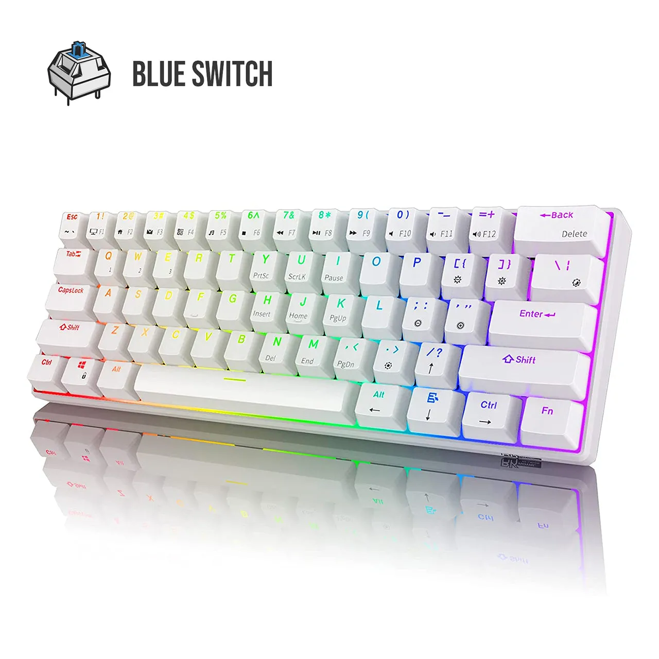 Royal Kludge RK RK61 RGB 61 Keys Mechanical Gaming Keyboard 2.4G Wireless Wired Hot Swappable with Bluetooth 5.0 (White, Black) (Available in Blue Clicky, Red Linear, and Brown Tactile Switch)