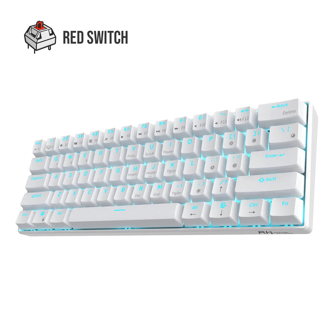 Royal Kludge RK RK61 RGB 61 Keys Mechanical Gaming Keyboard 2.4G Wireless Wired Hot Swappable with Bluetooth 5.0 (White, Black) (Available in Blue Clicky, Red Linear, and Brown Tactile Switch)