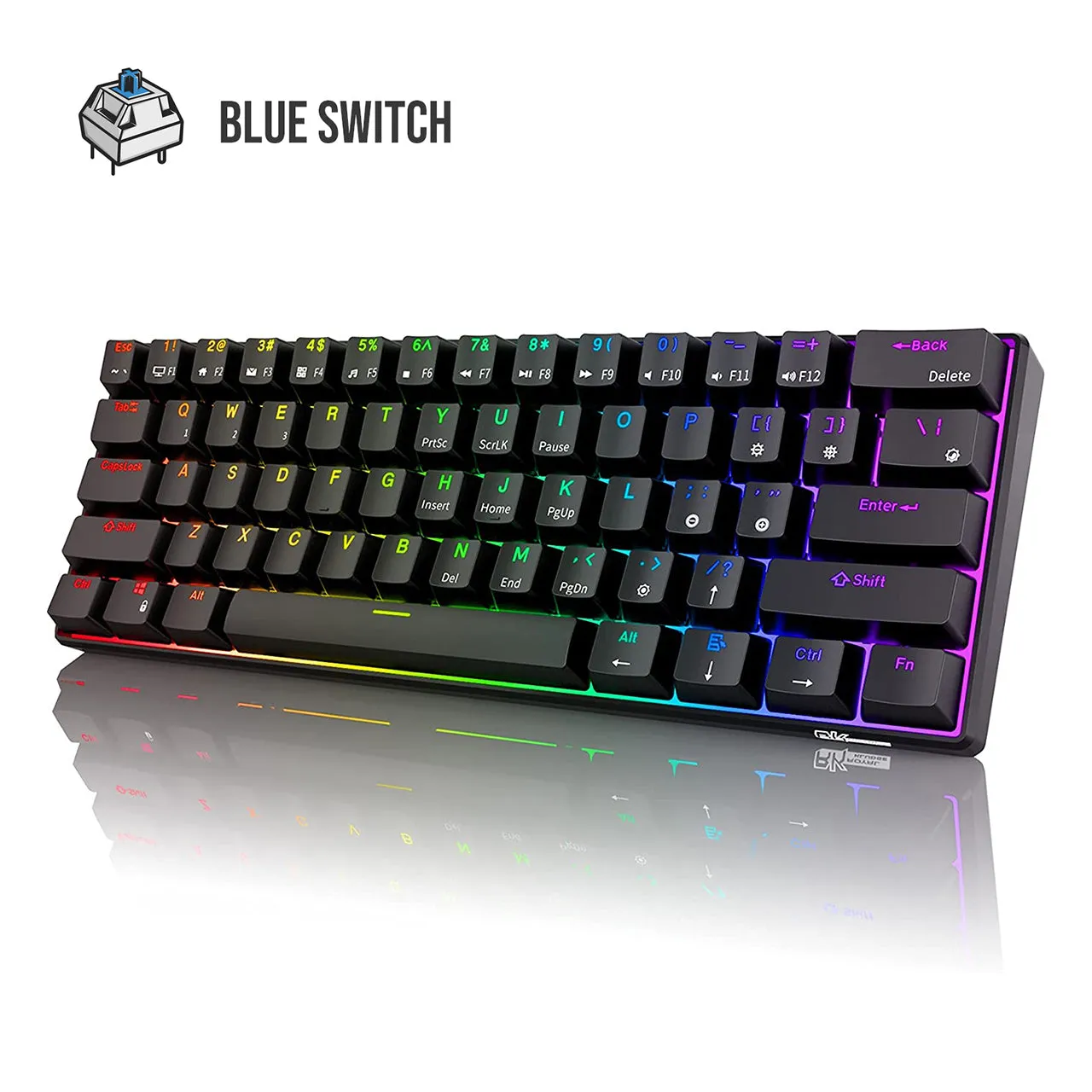 Royal Kludge RK RK61 RGB 61 Keys Mechanical Gaming Keyboard 2.4G Wireless Wired Hot Swappable with Bluetooth 5.0 (White, Black) (Available in Blue Clicky, Red Linear, and Brown Tactile Switch)