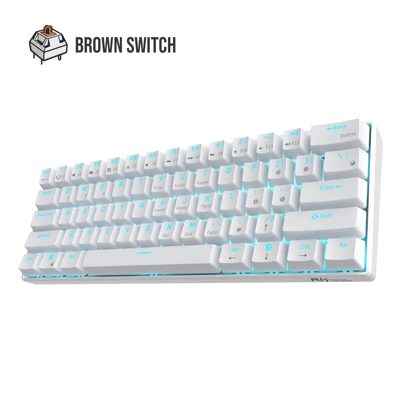 Royal Kludge RK RK61 RGB 61 Keys Mechanical Gaming Keyboard 2.4G Wireless Wired Hot Swappable with Bluetooth 5.0 (White, Black) (Available in Blue Clicky, Red Linear, and Brown Tactile Switch)