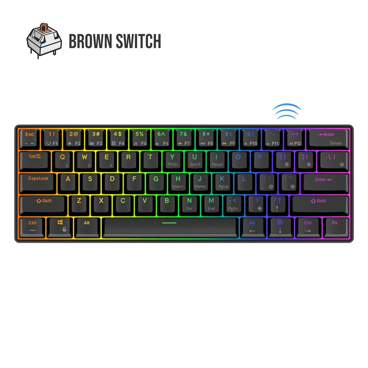 Royal Kludge RK RK61 RGB 61 Keys Mechanical Gaming Keyboard 2.4G Wireless Wired Hot Swappable with Bluetooth 5.0 (White, Black) (Available in Blue Clicky, Red Linear, and Brown Tactile Switch)