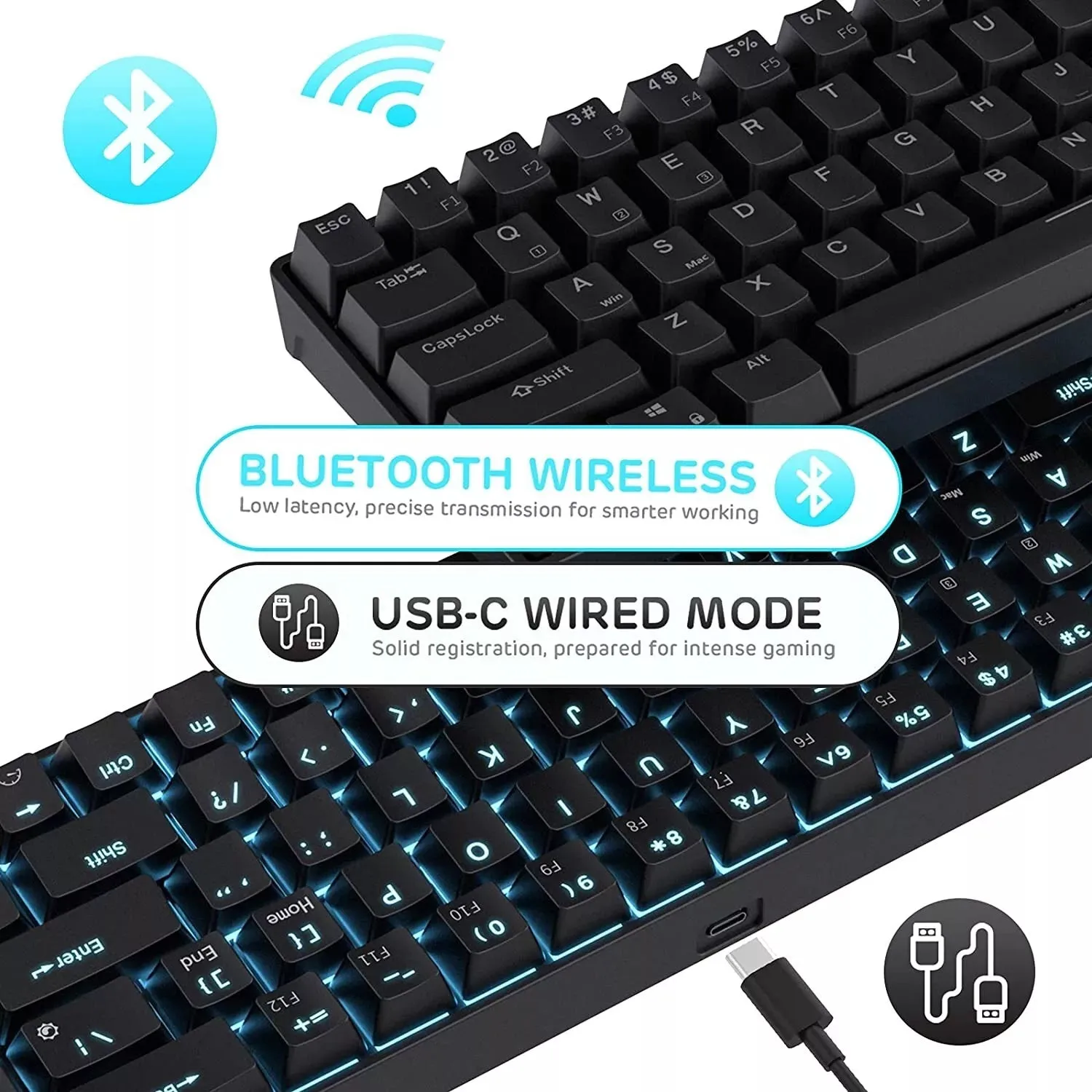 Royal Kludge RK68 Tri-Mode RGB Hot Swap Mechanical Keyboard (Black with Blue Switch)