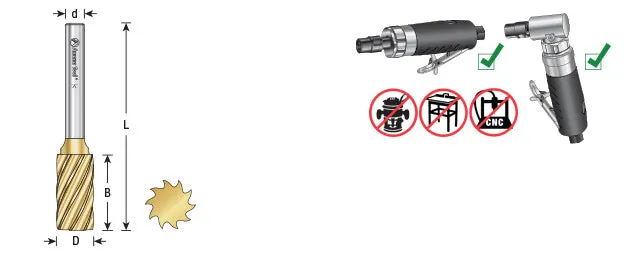 SA Cylindrical No End Non-Ferrous Burr Bit | 1⁄2 Dia x 1 x 1⁄4 Shank | BURS-104NF | 738685041000