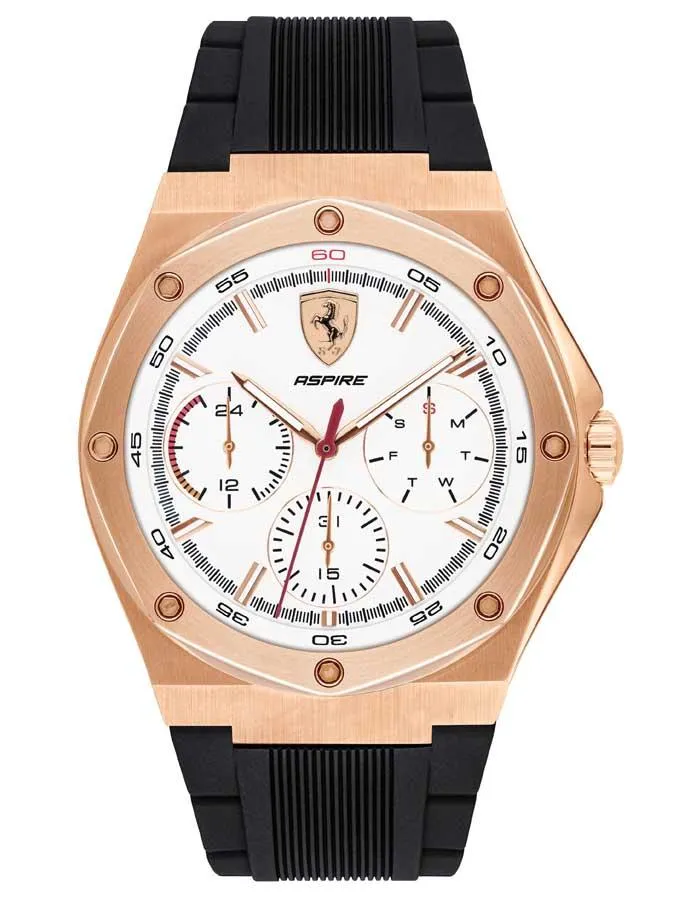 Scuderia Ferrari Aspire Watch - Rose Gold-Tone - White -  Sub-dials - Silicone