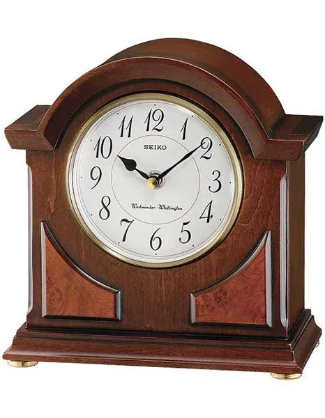 Seiko Brown Wooden Mantle Clock - White Dial - Westminster/Whittington Strikes