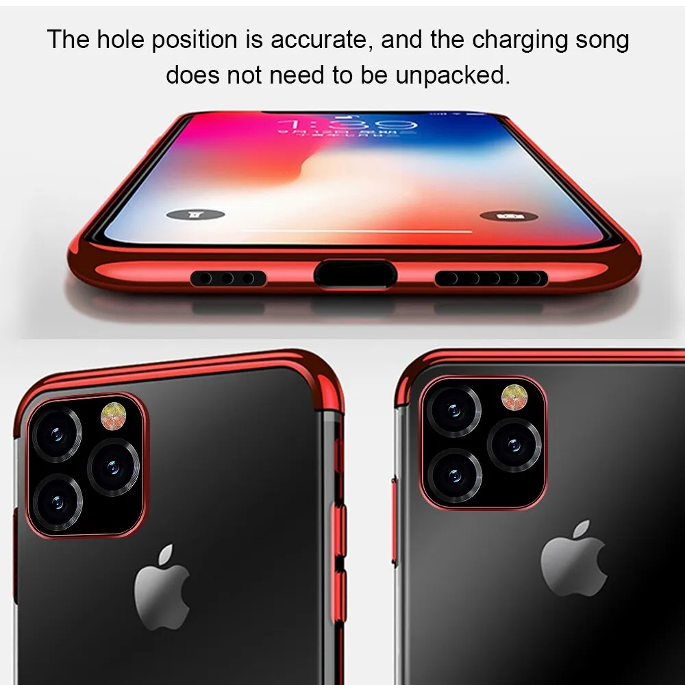 Silicone Case for iPhone 11 Pro Max Transparent Soft TPU Plating Cover for iPhone 11 5.8inch 6.1inch 6.5inch 2019 Phone Case