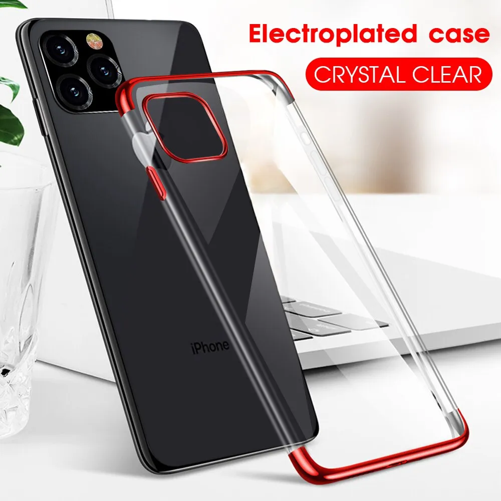 Silicone Case for iPhone 11 Pro Max Transparent Soft TPU Plating Cover for iPhone 11 5.8inch 6.1inch 6.5inch 2019 Phone Case